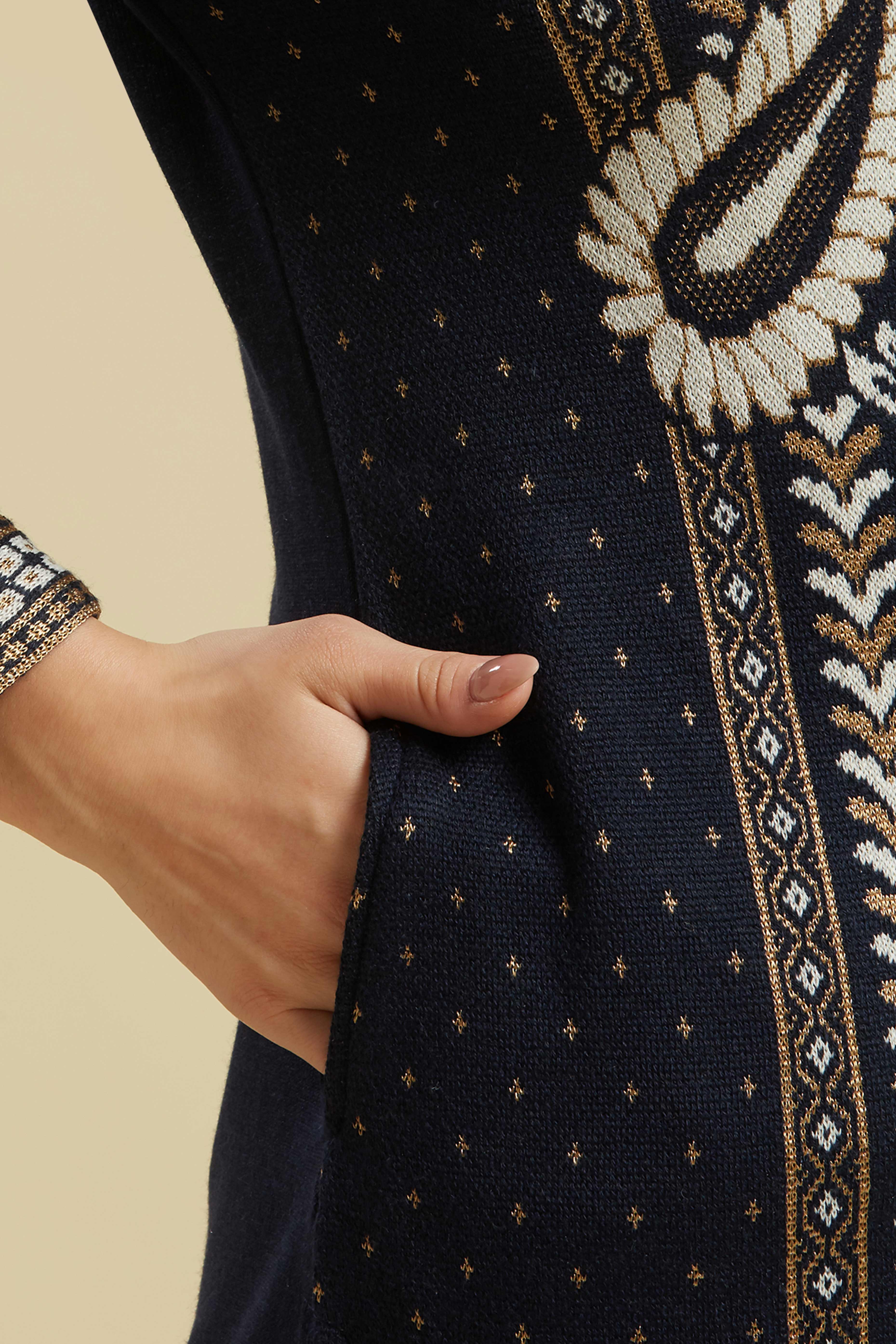Navy Blue Woolen Straight Kurti