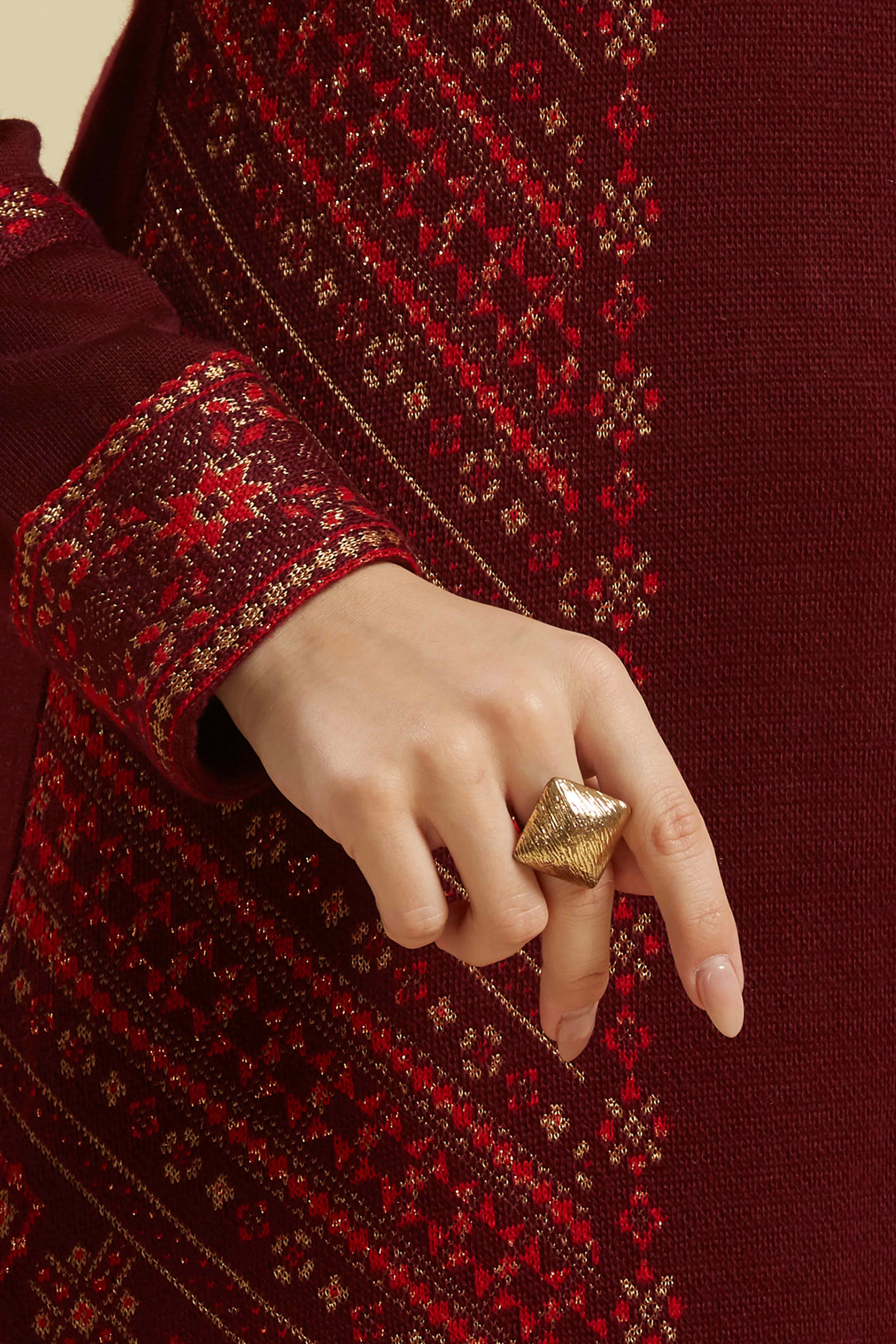 Dark Purple Floral Woolen Top Bottom Set