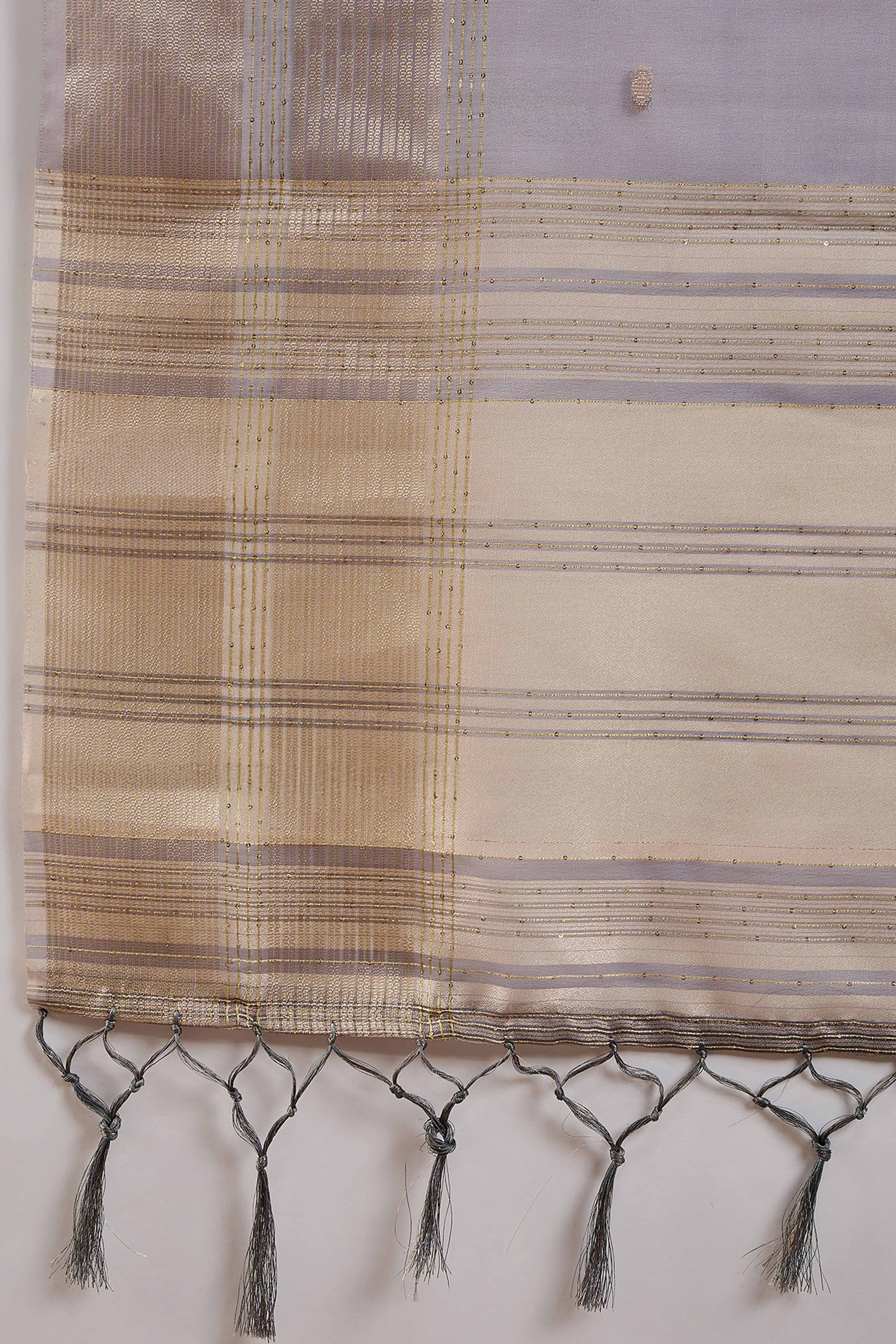 Lavender Woven Khadi Organza Saree Embellished With Shimmering Sequins Work