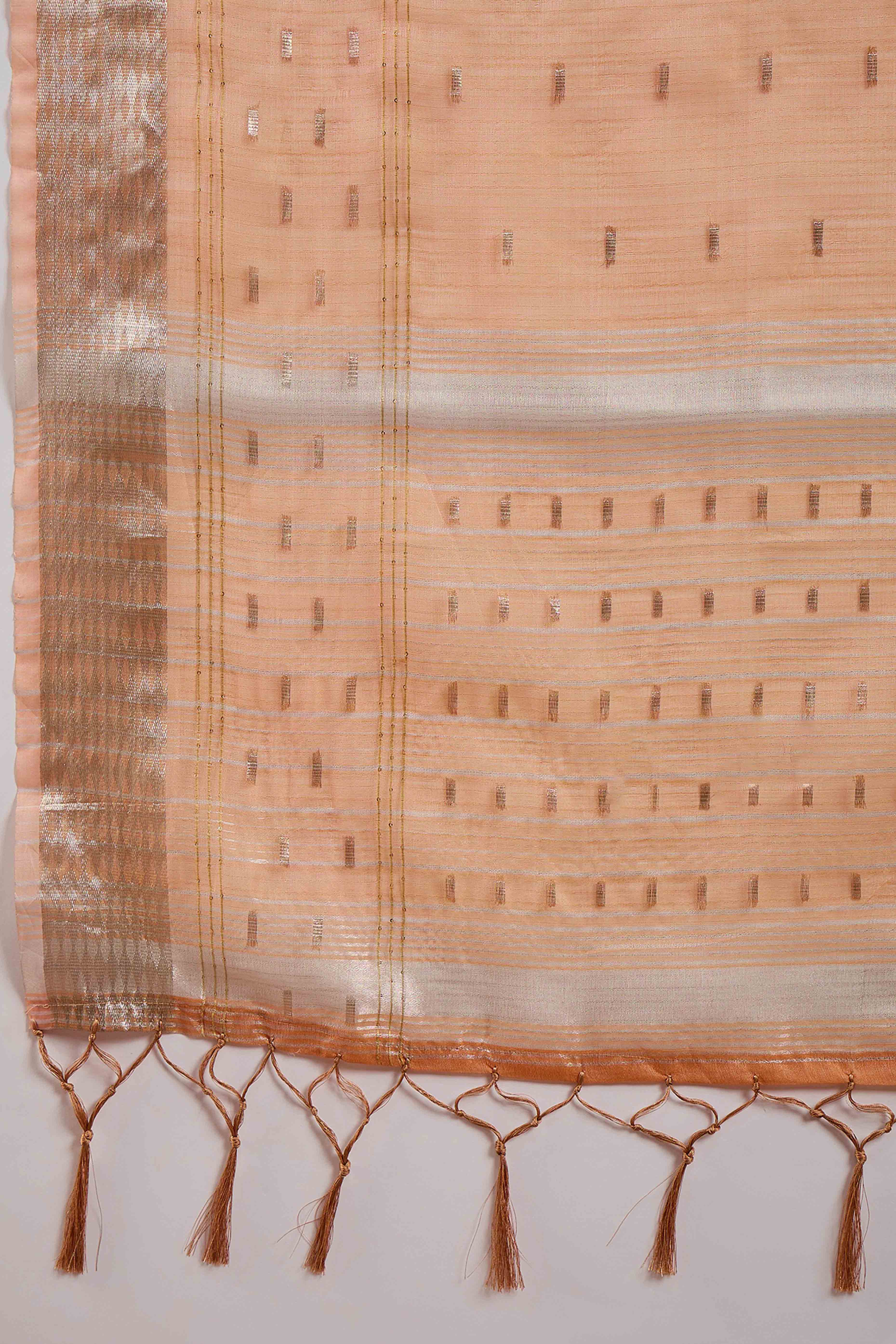 Orange Saree With Fine Zari Weaving on Khadi Organza and Tassel Detailing Pallu