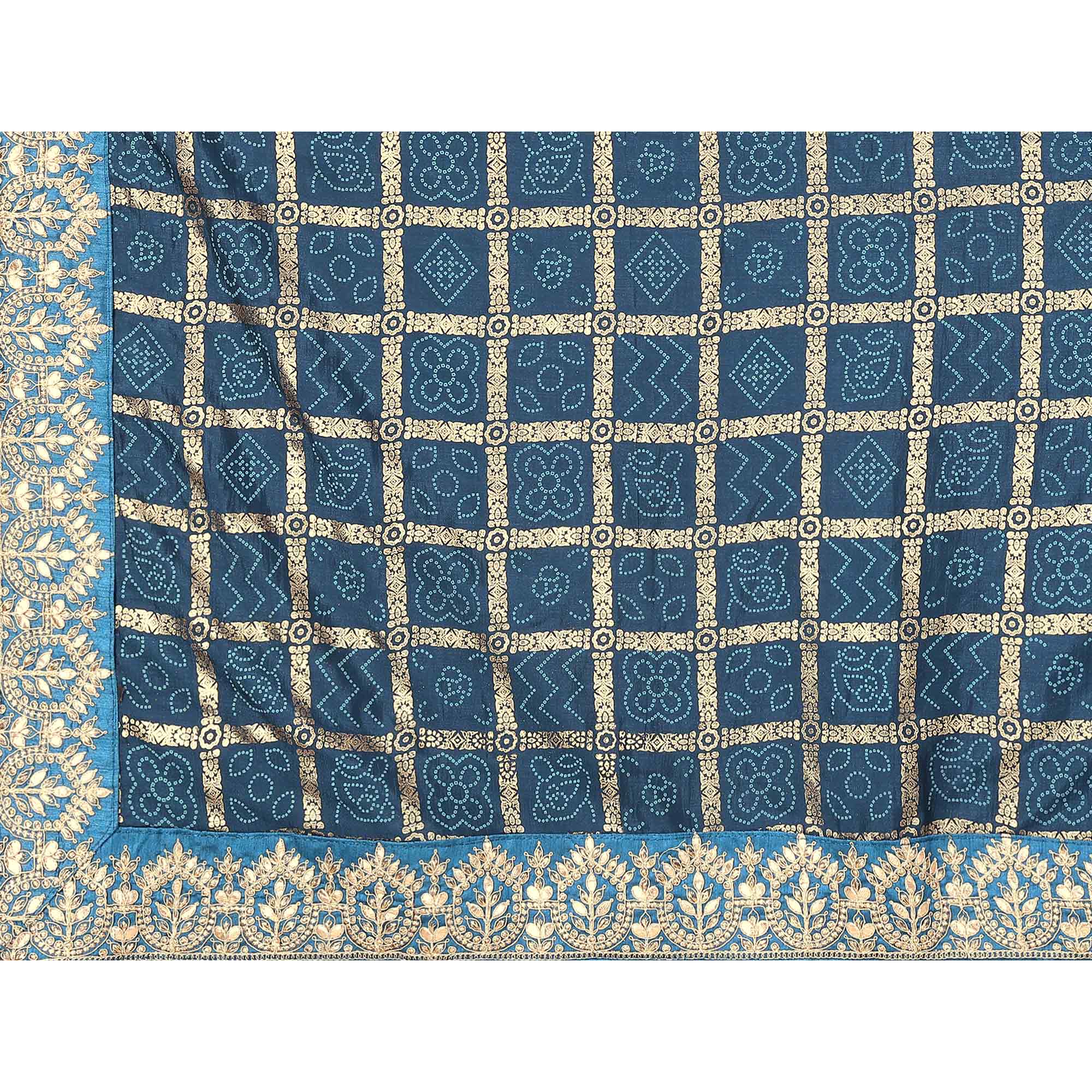 Blue Bandhani Printed Vichitra Silk Saree With Embroidered Border