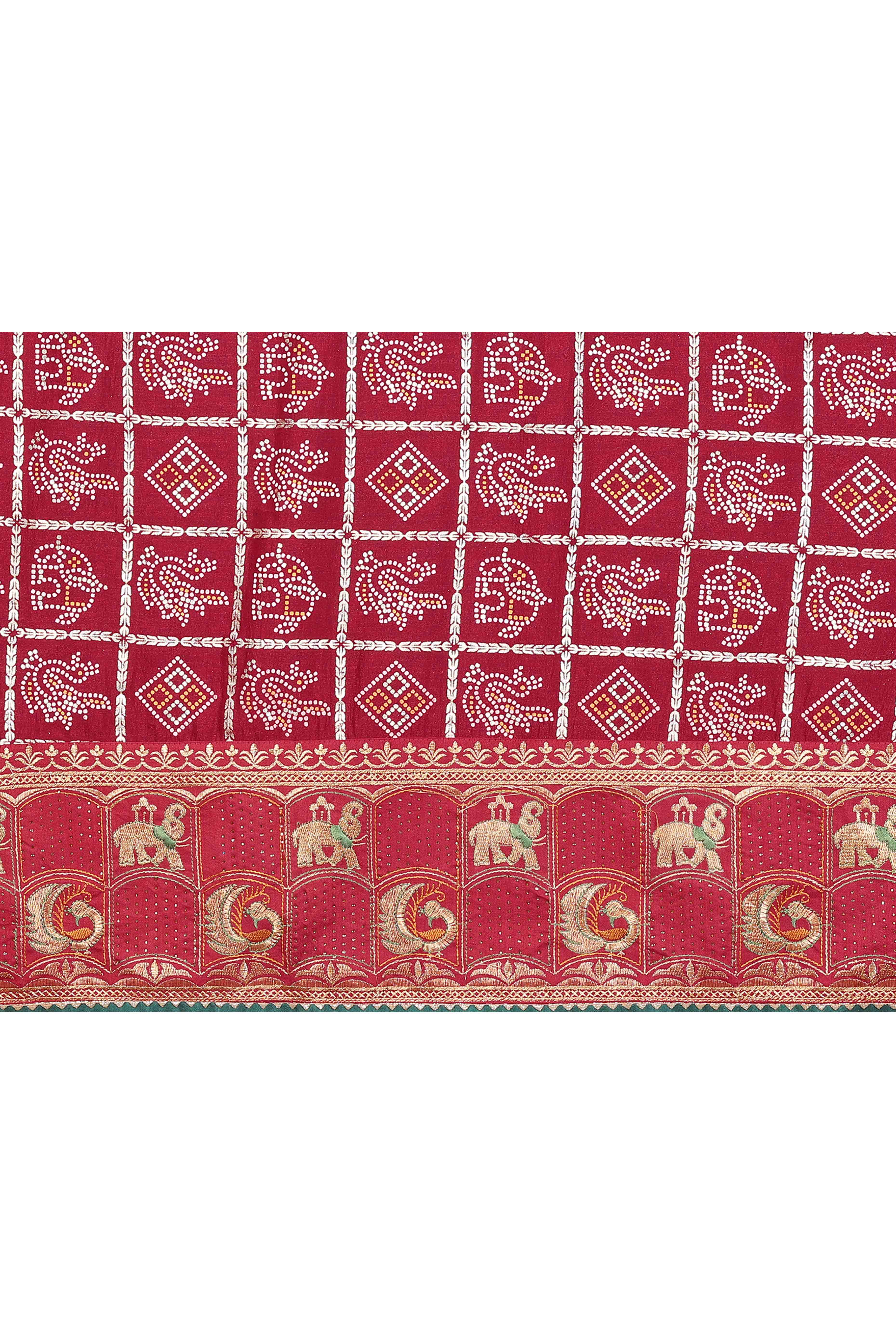 Maroon Vichitra Silk Saree Featuring Bandhani Patterns and Graceful Embroidered Borders