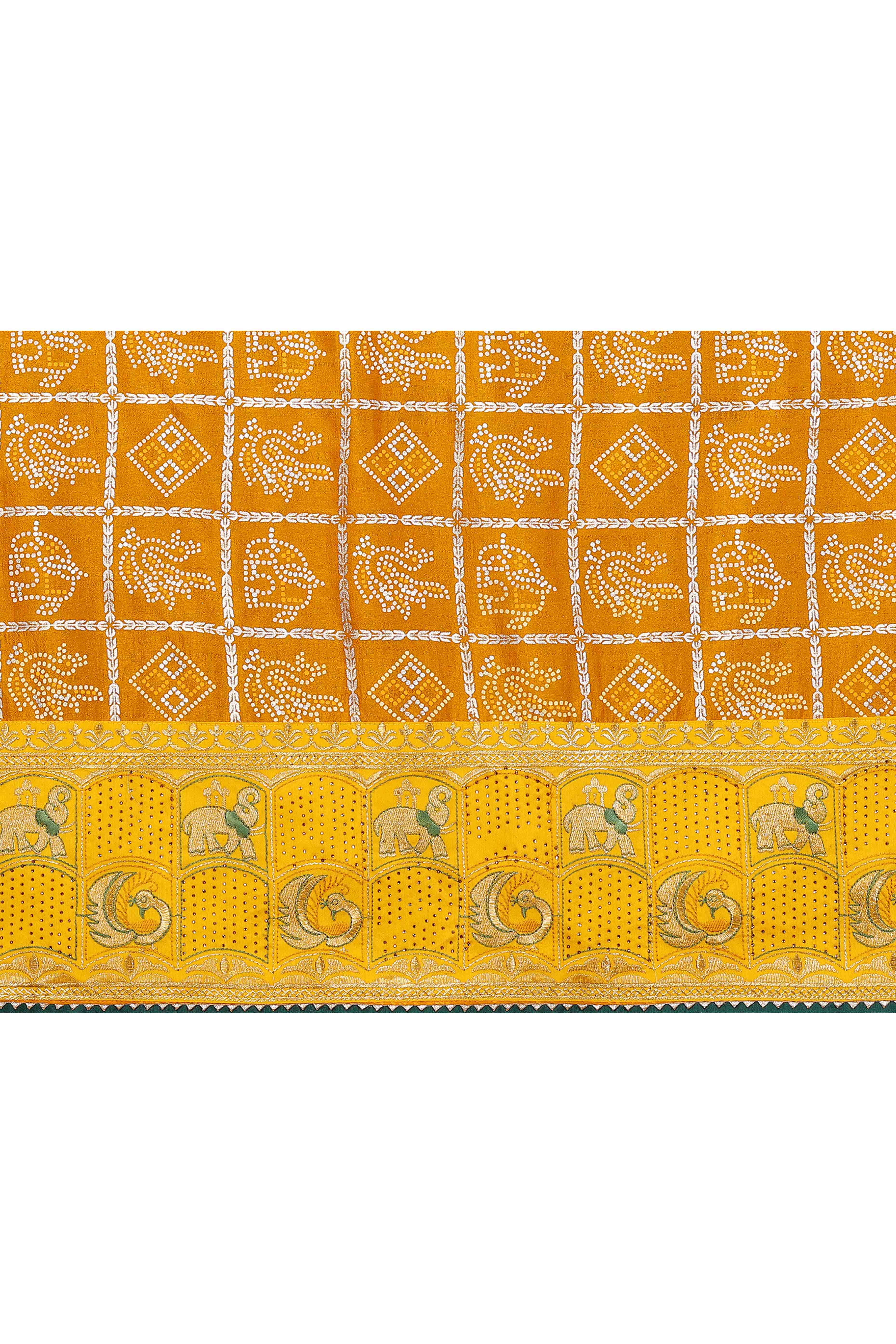 Yellow Vichitra Silk Saree Featuring Bandhani Patterns and Graceful Embroidered Borders