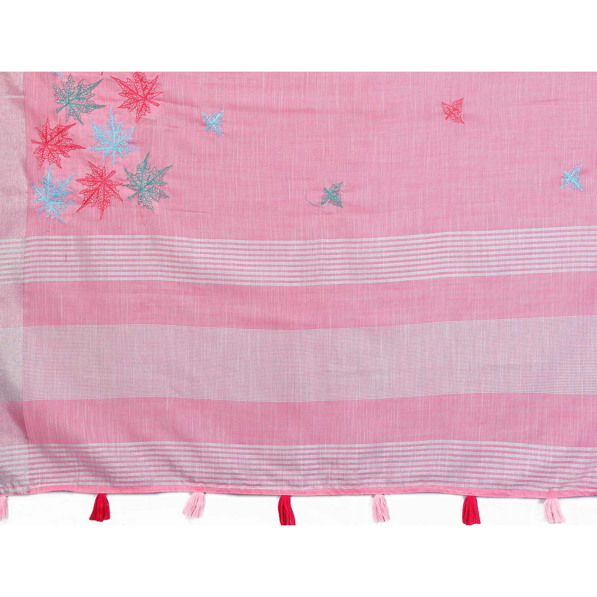 Pink Floral Embroidered Cotton Silk Saree