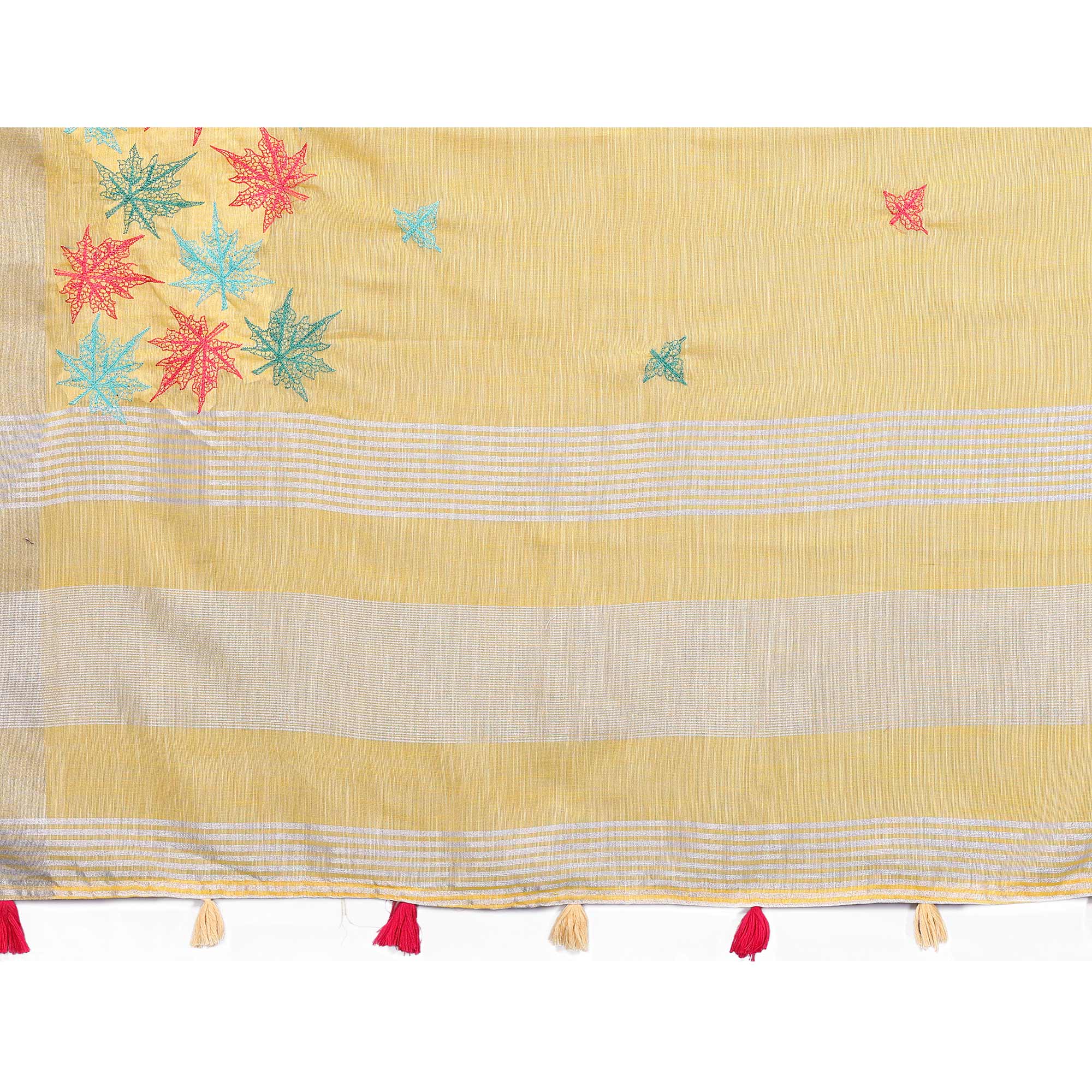 Yellow Floral Embroidered Cotton Silk Saree