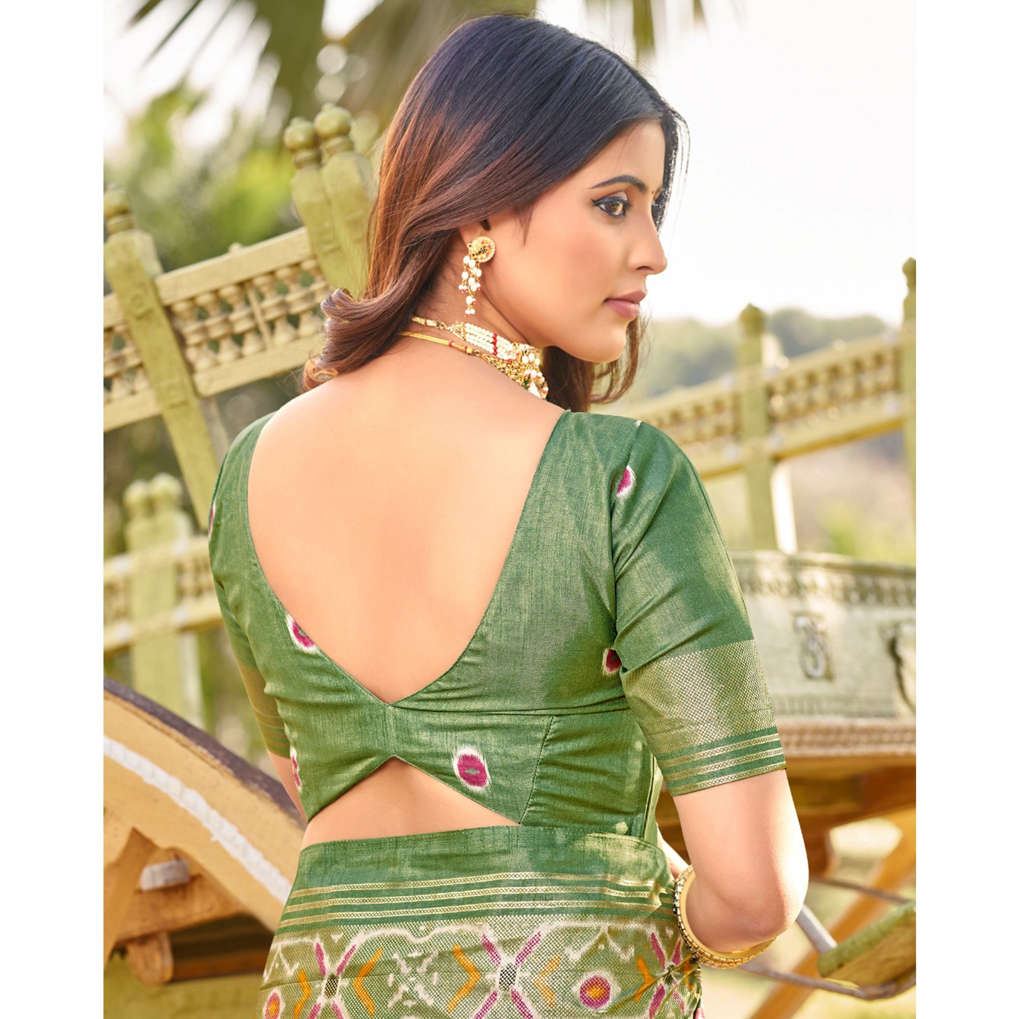 Green Patola Printed Dola Silk Saree