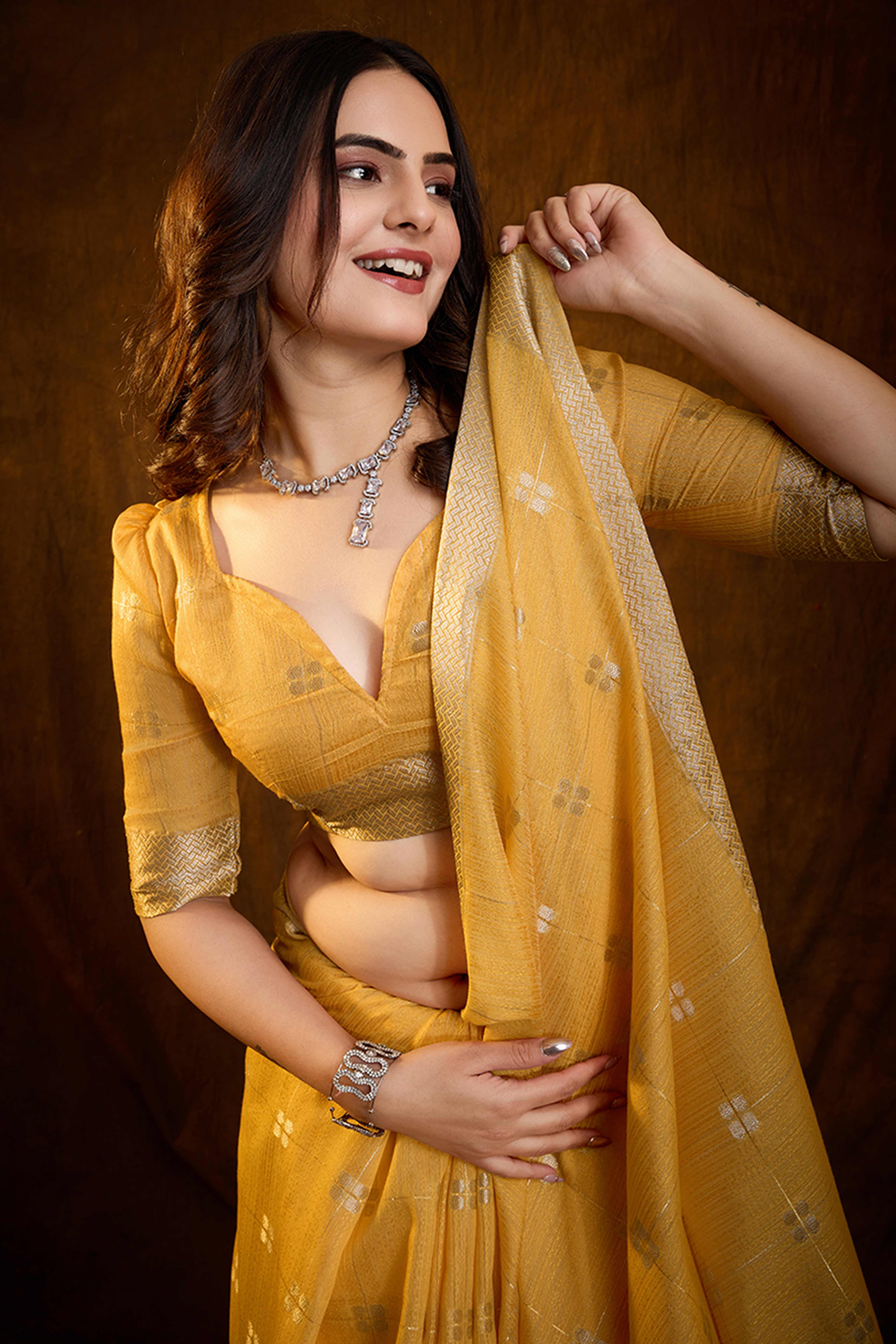 Yellow Zari Woven Saree in Lustrous Cotton Silk Fabric