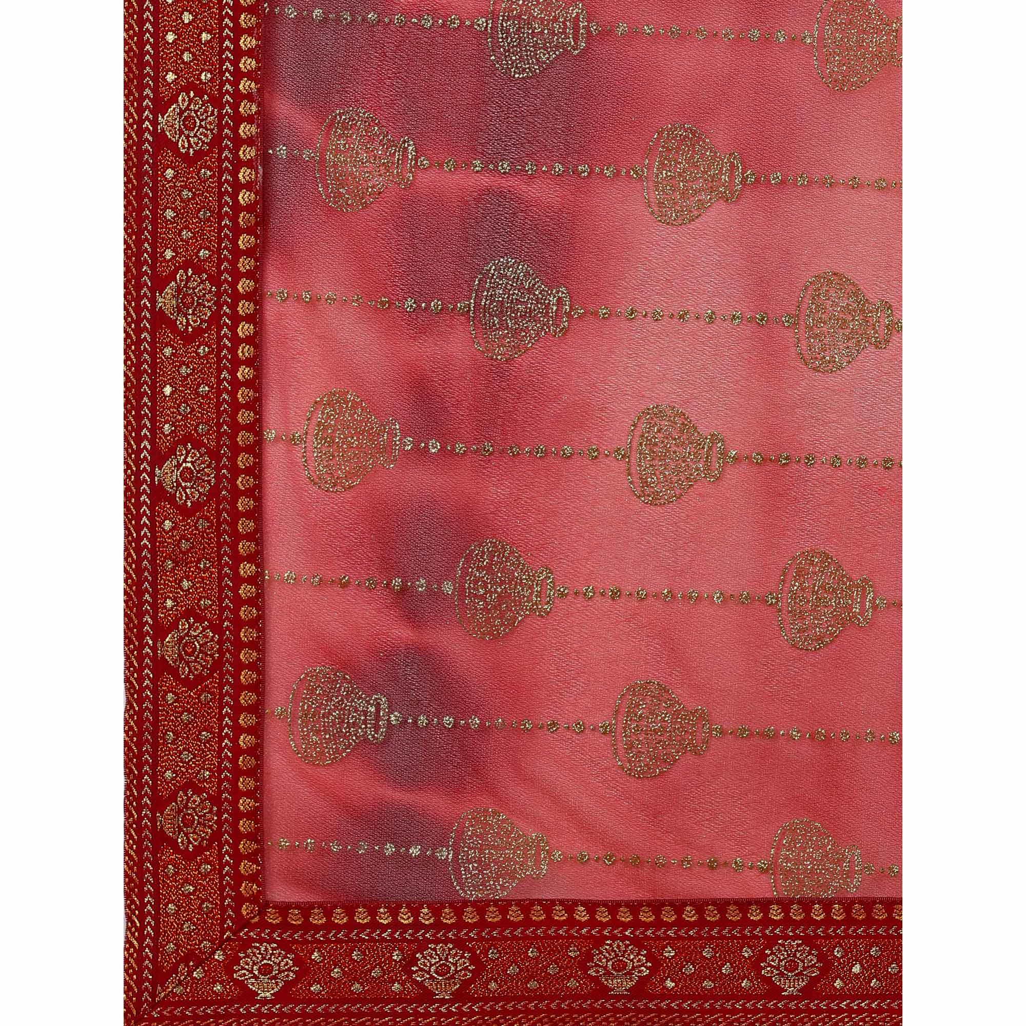 Maroon Foil Printed Lycra Saree With Lace Border