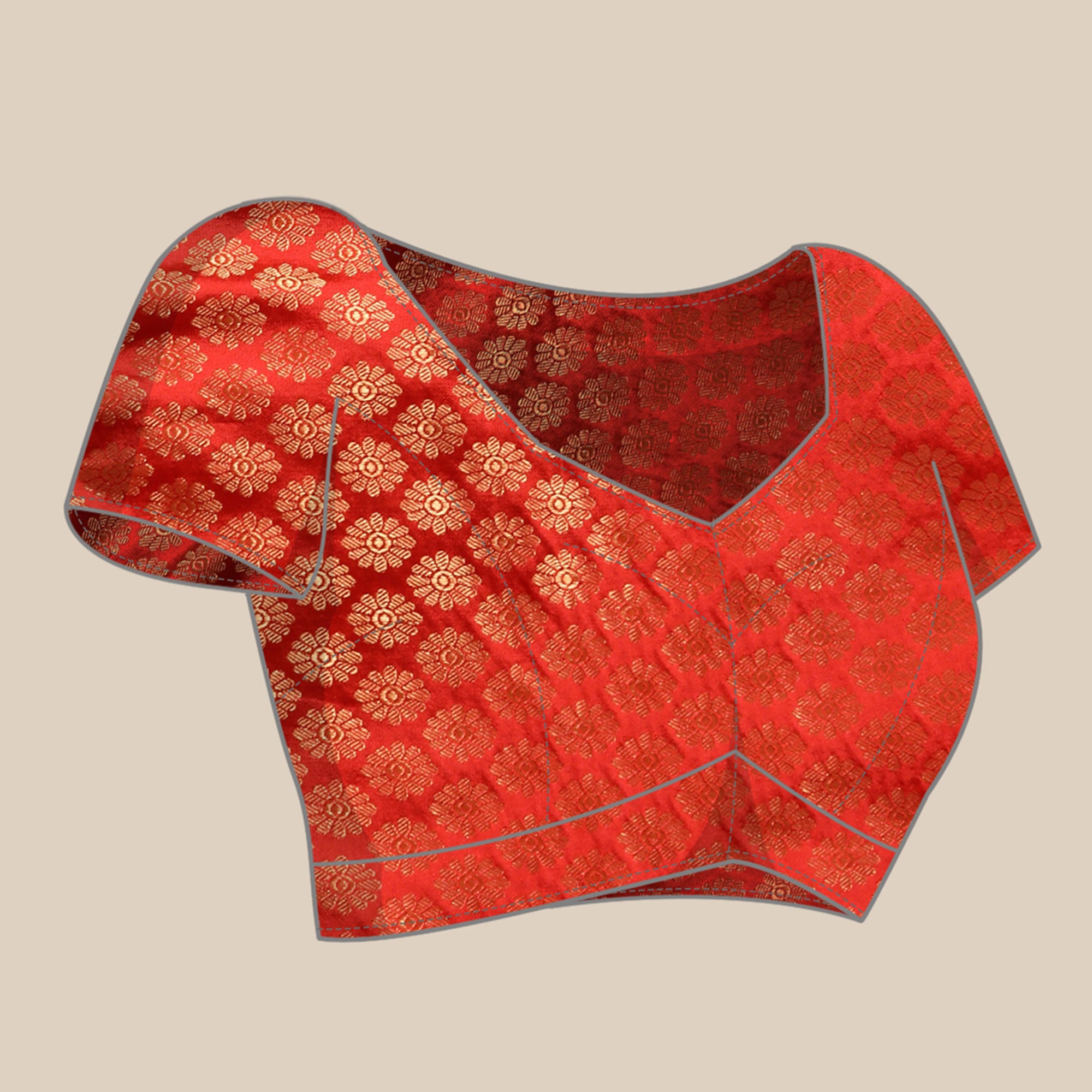 Red Floral Foil Printed Vichitra Silk Saree