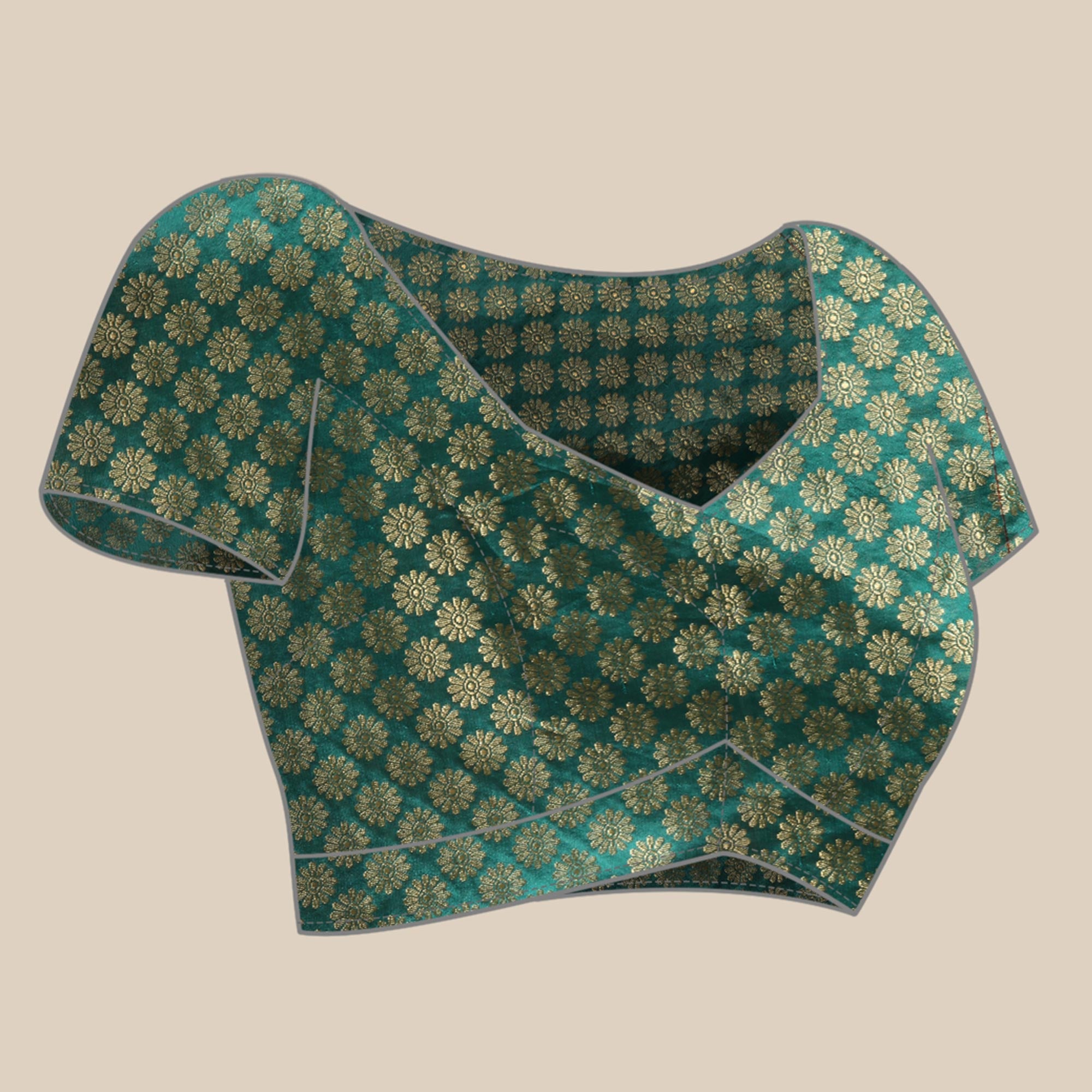 Rama Blue Floral Foil Printed Vichitra Silk Saree