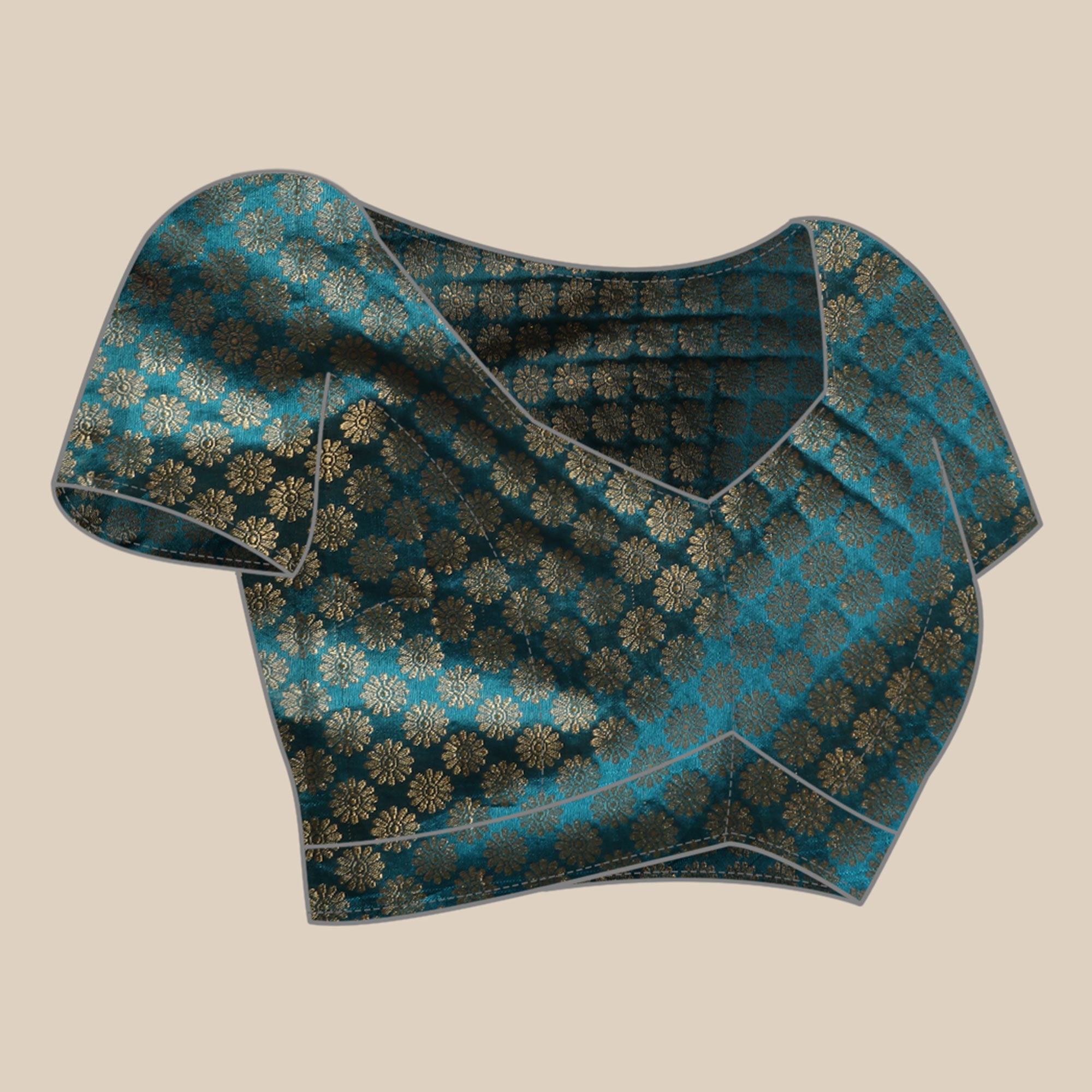 Blue Floral Foil Printed Vichitra Silk Saree