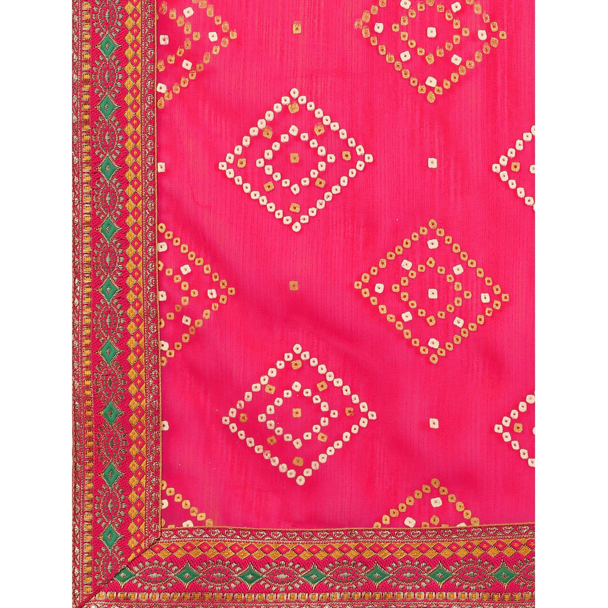 Pink Bandhani Printed Chiffon Saree