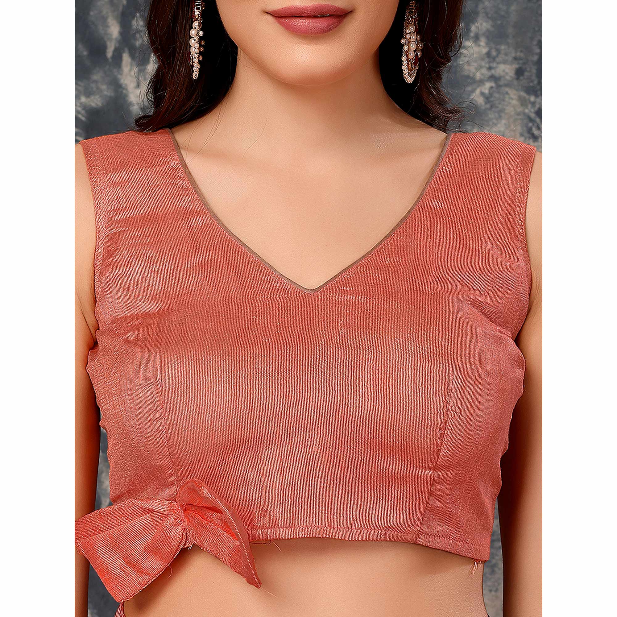Peach Printed Chiffon Saree With Lace Border