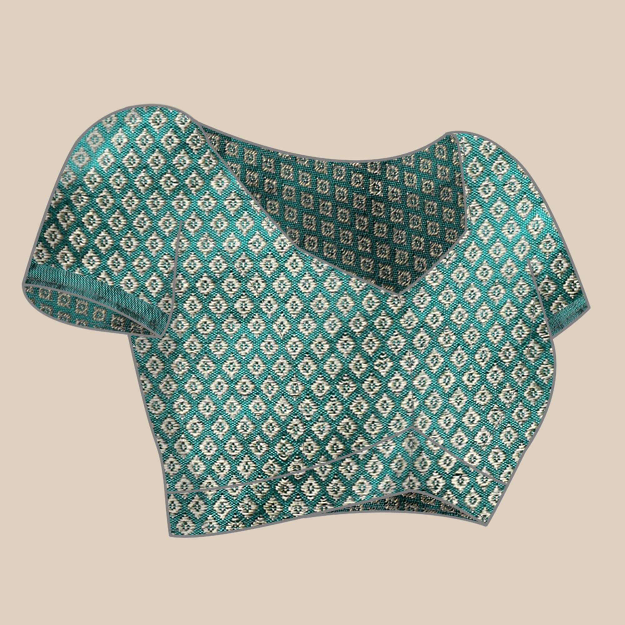 Turquoise Floral Foil Printed Chiffon Saree With Tassels