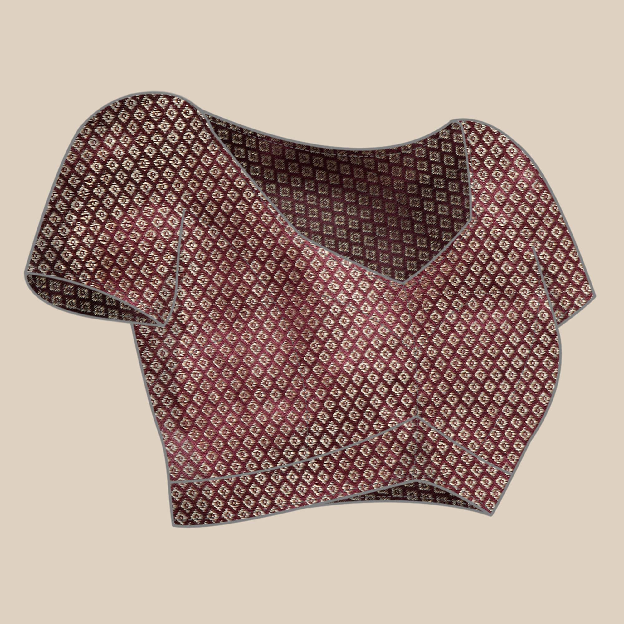 Wine Floral Foil Printed Chiffon Saree With Tassels