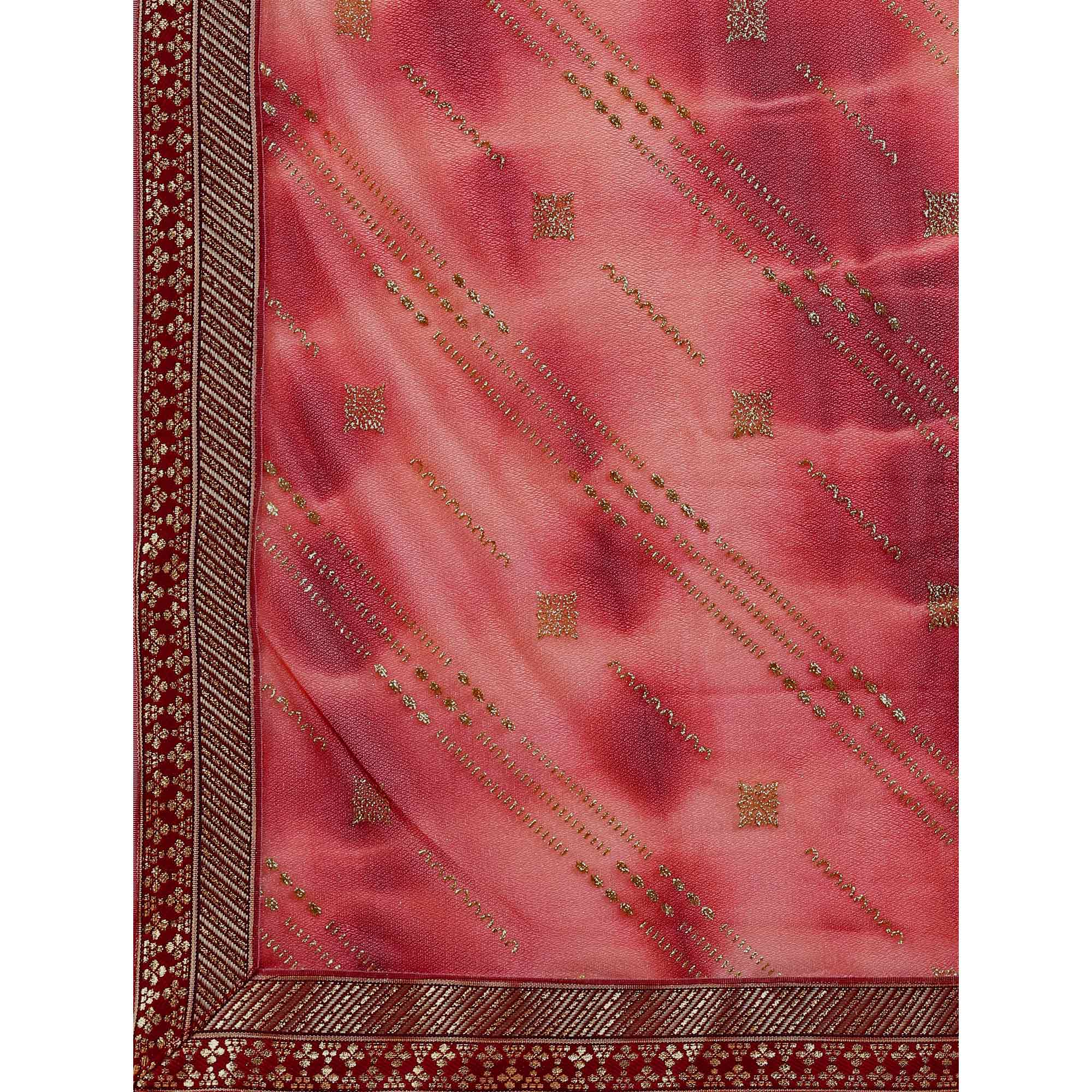 Red Zari Work Chiffon Saree Lace Border
