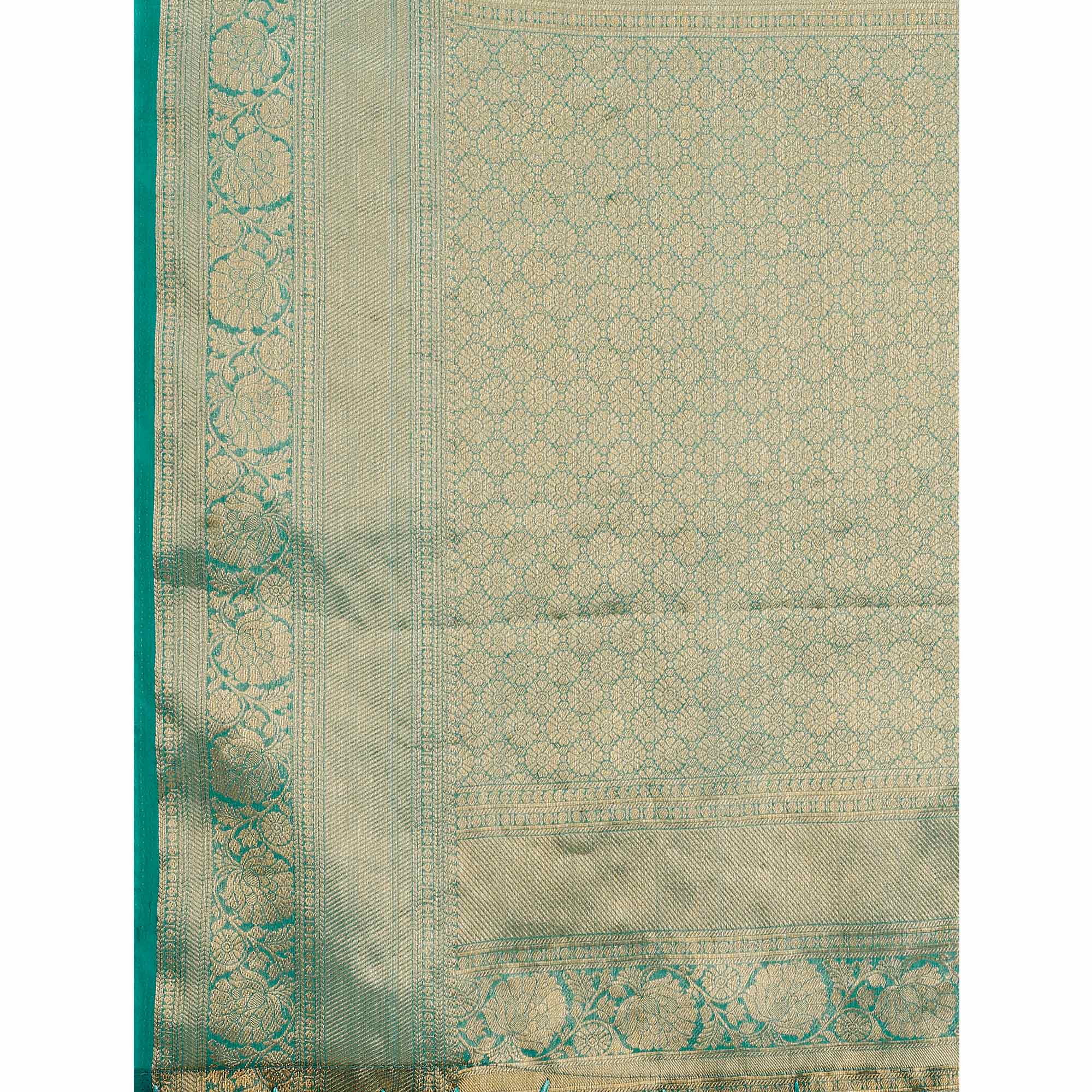 Rama Green Woven Organza Saree With Tassels