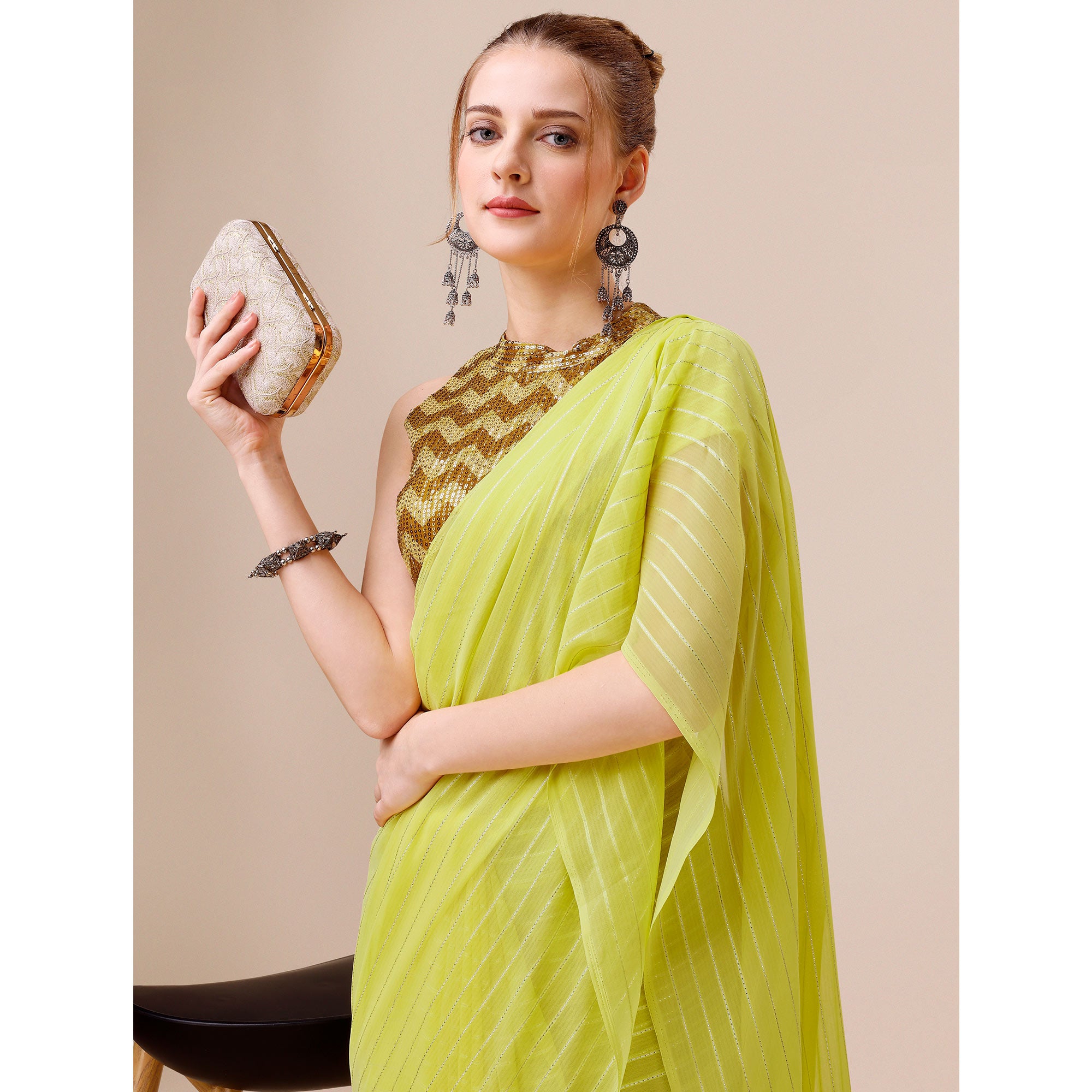 Green Embroidered Georgette Saree