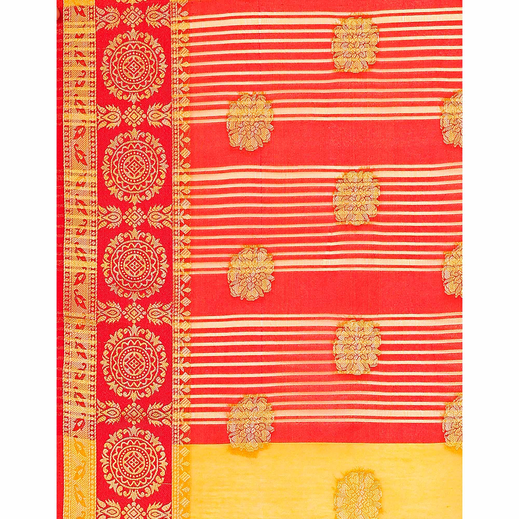 Mustard Floral Zari Woven Cotton Silk Saree