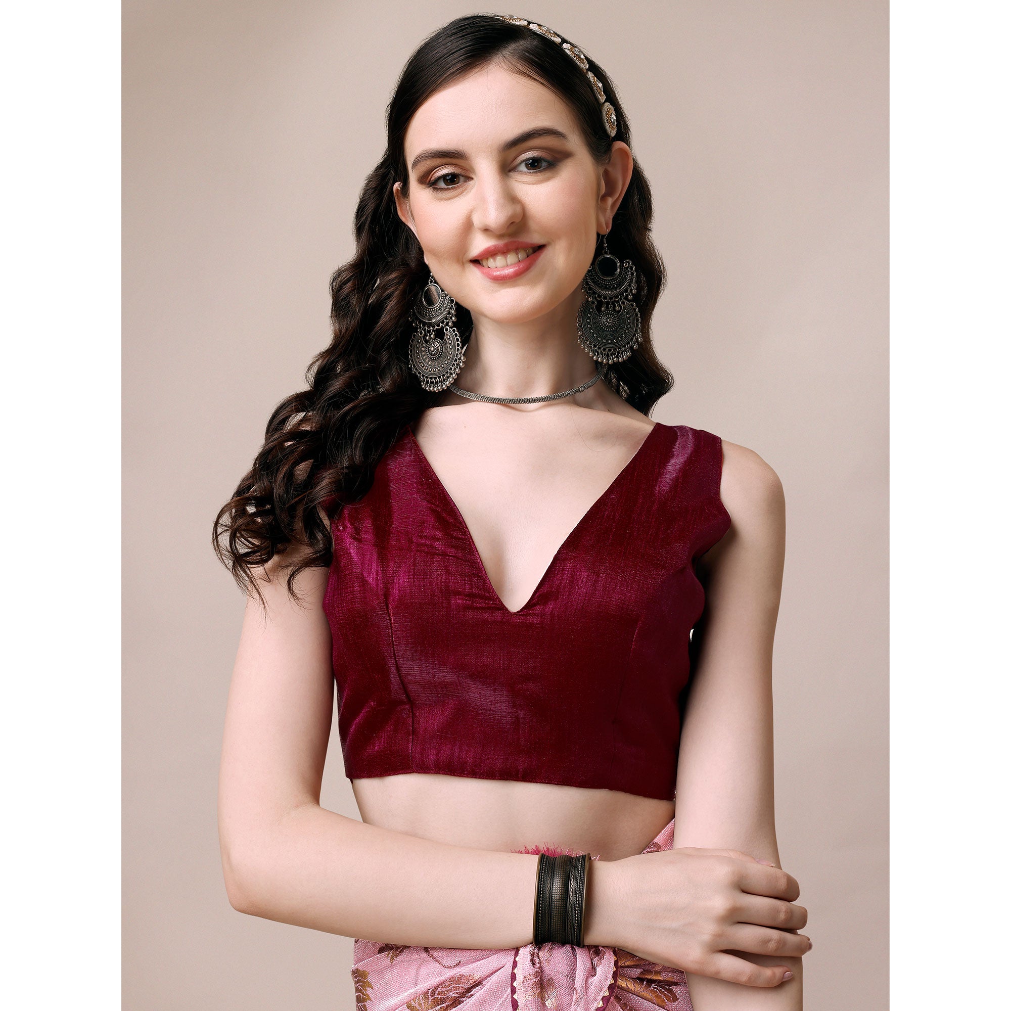 Pink Floral Foil Printed Rayon Saree