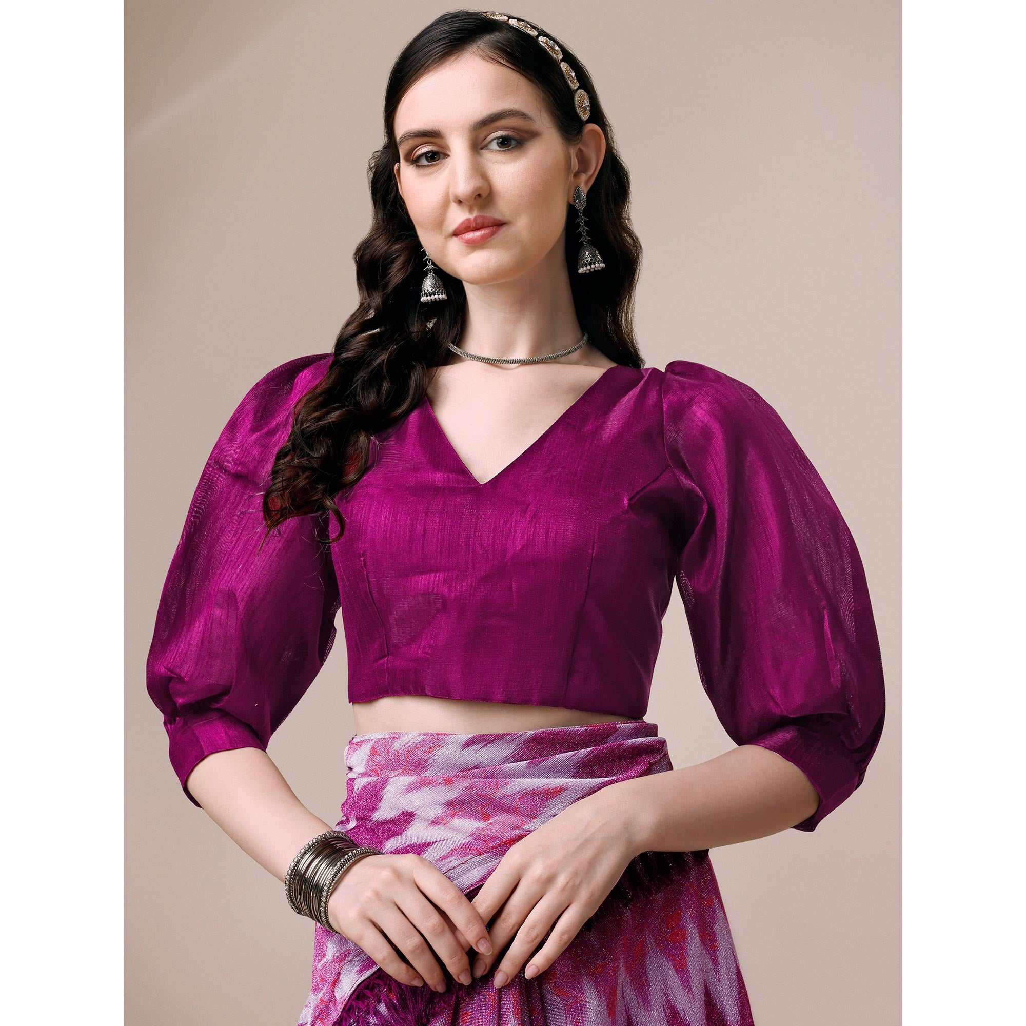 Purple Digital Printed Rayon Saree
