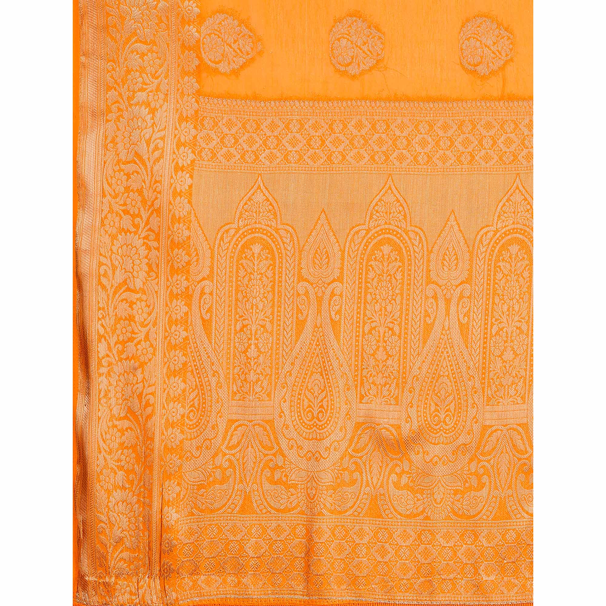 Yellow Woven Chiffon Saree With Tassels