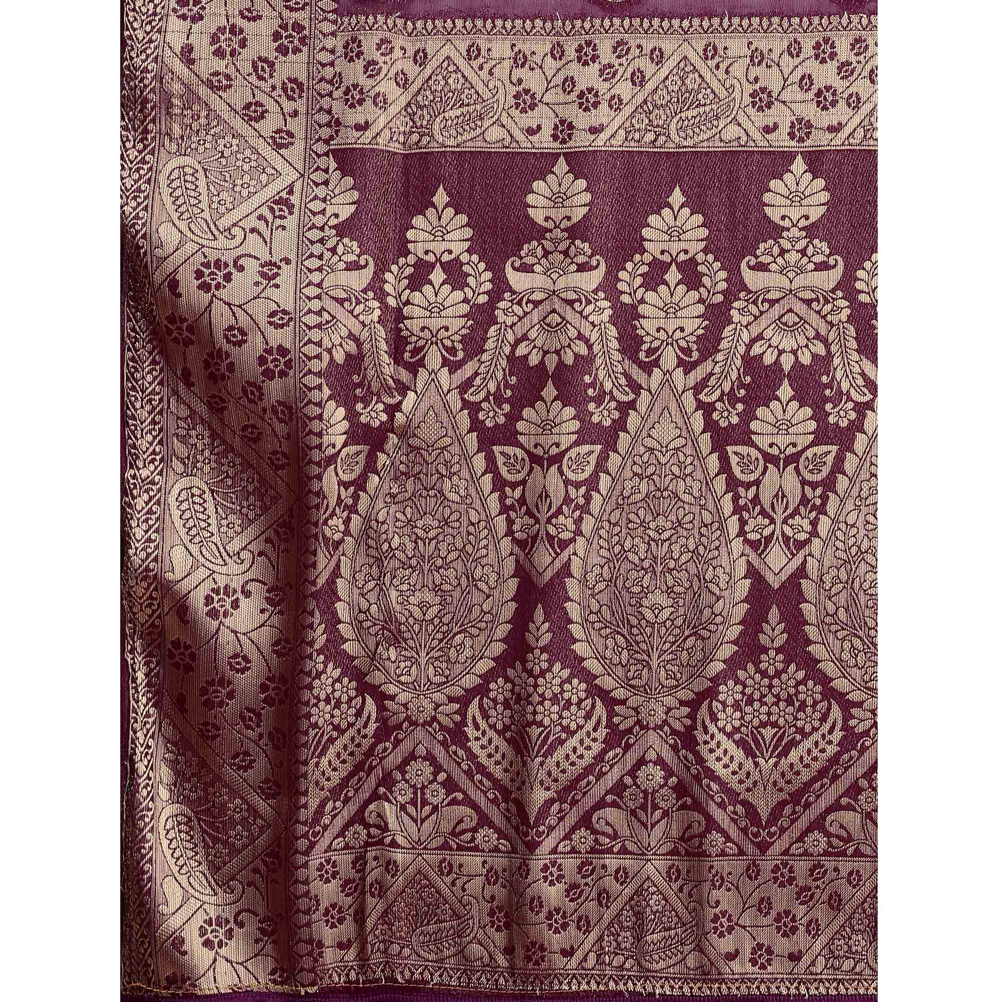 Wine Woven Chiffon Saree With Tassels
