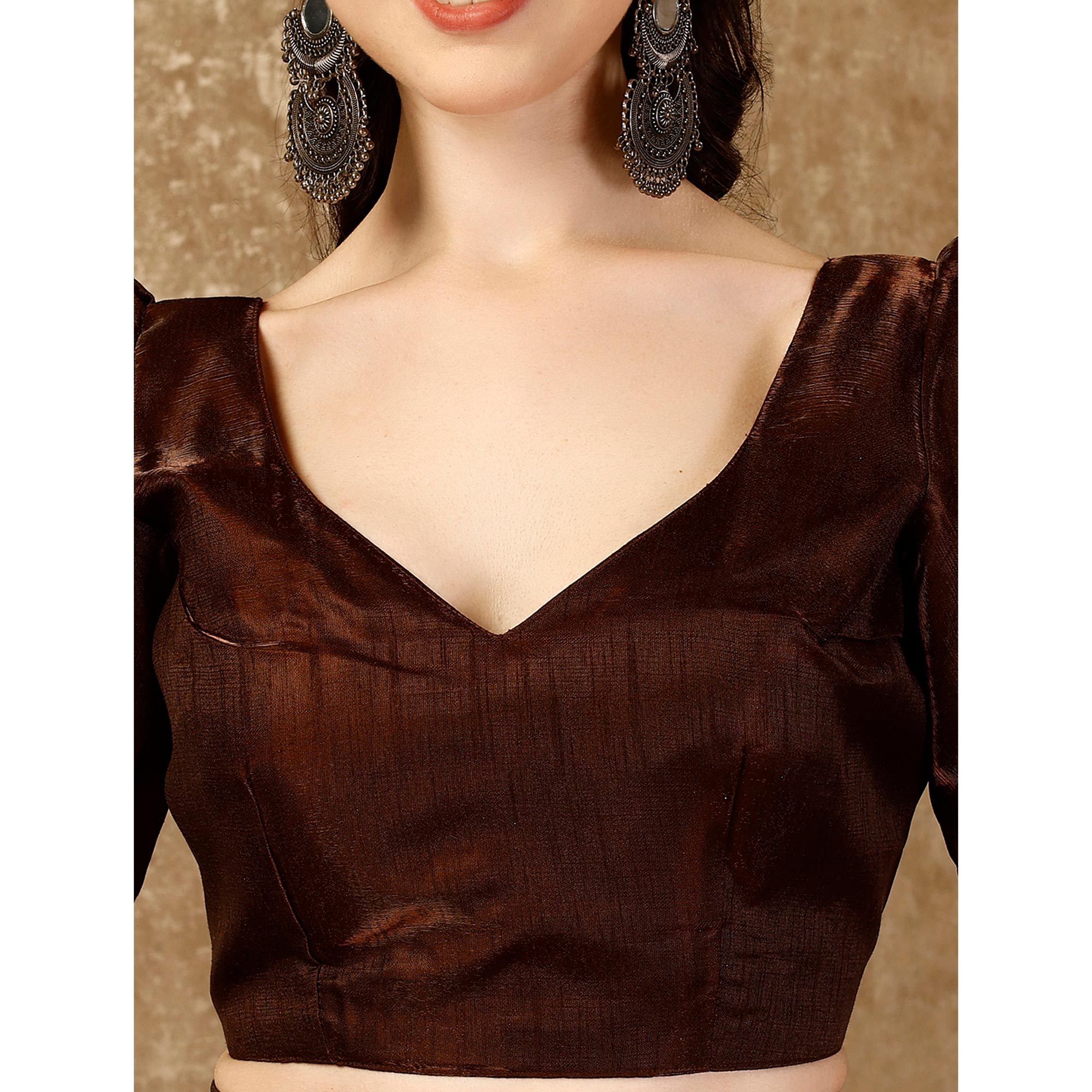 Peach Foil Printed Lycra Ready To Wear Saree