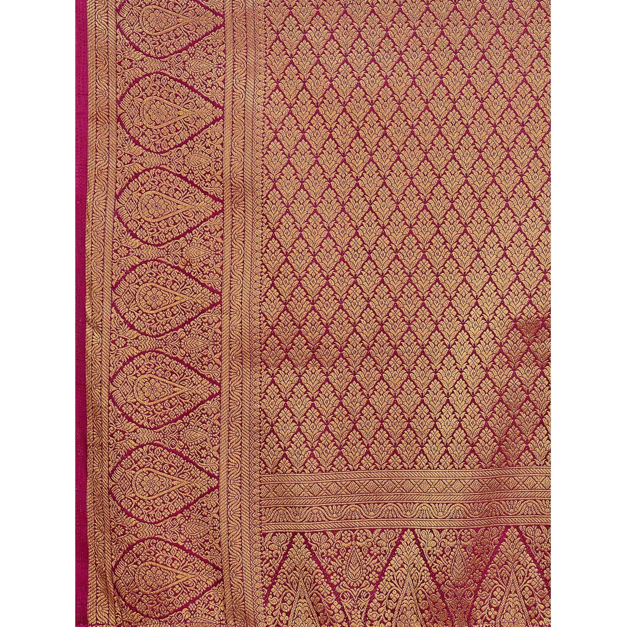 Rani Pink Woven Dola Silk Saree With Tassels