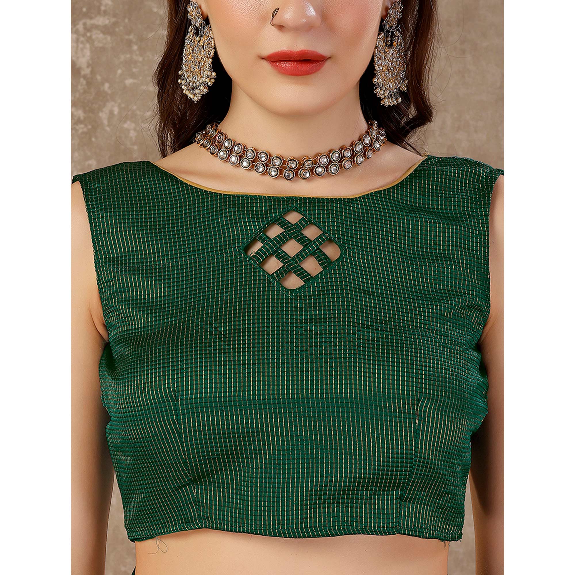 Green Floral Swarovski Work Vichitra Silk Saree With Lace Border