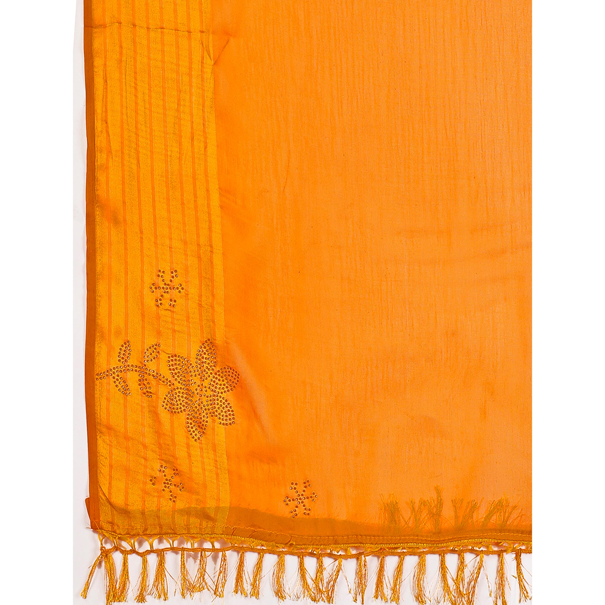 Orange Swarovski Work Chiffon Saree With Woven Border