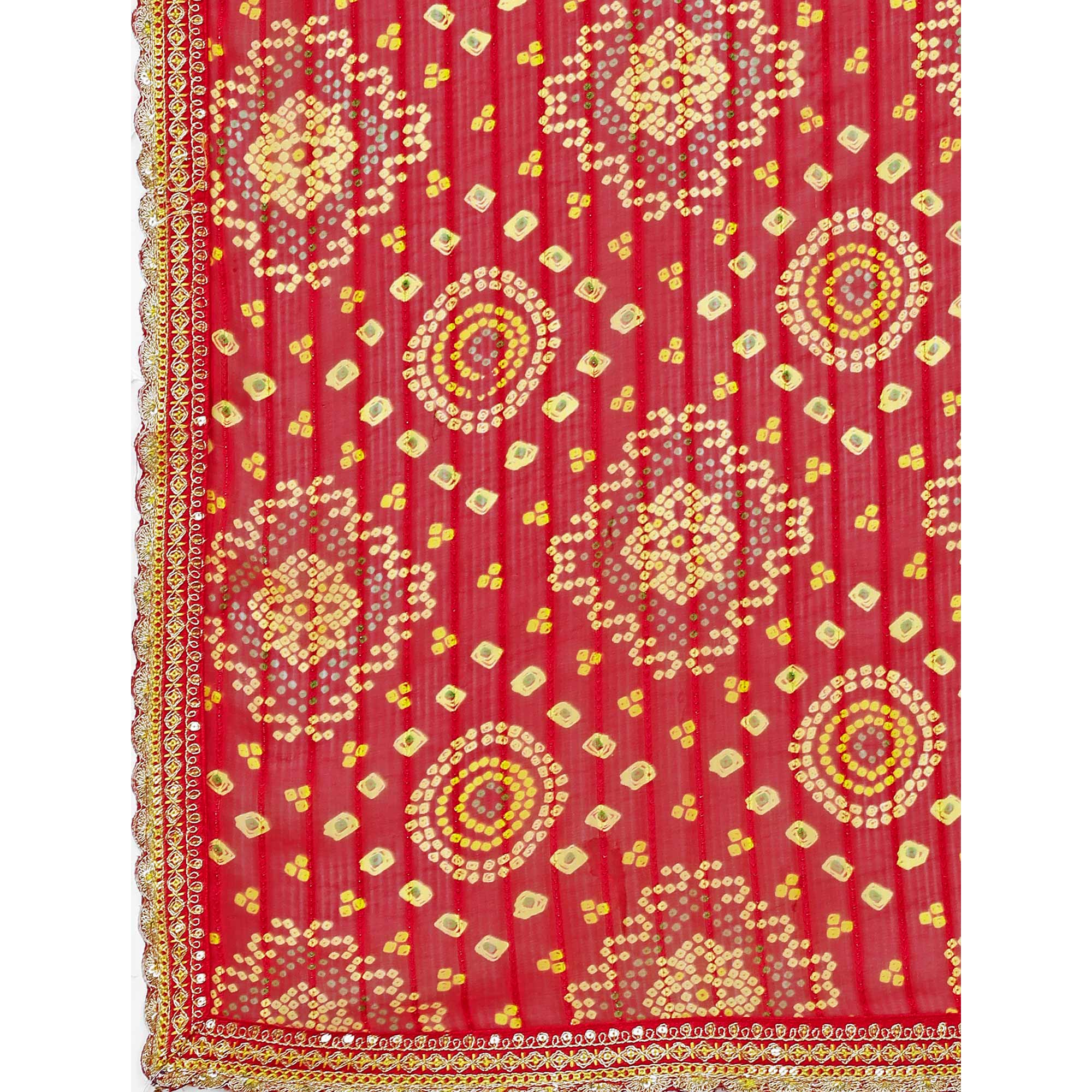 Red Bandhani Printed Georgette Saree