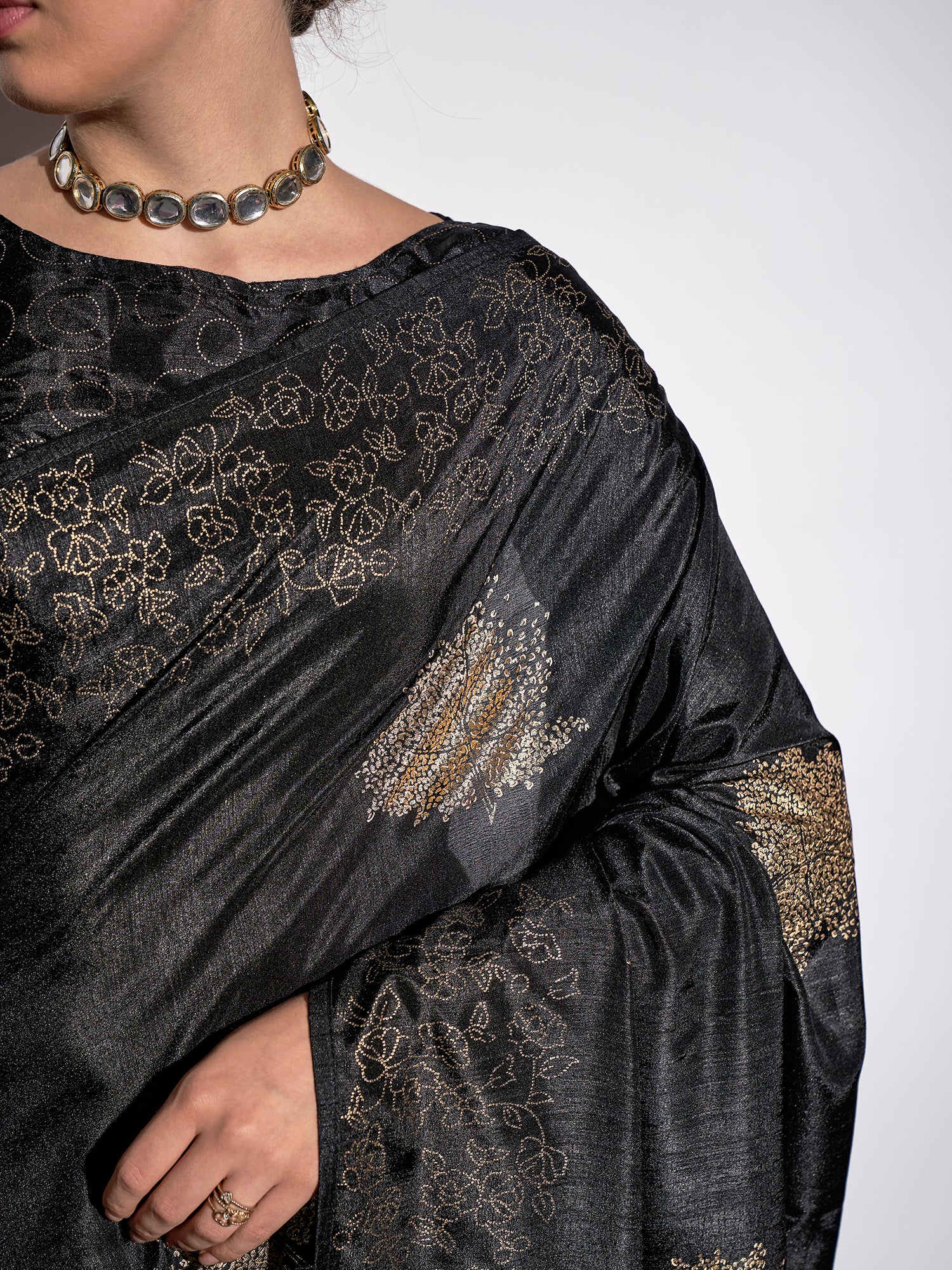 Black Foil Print Georgette Fabric Saree