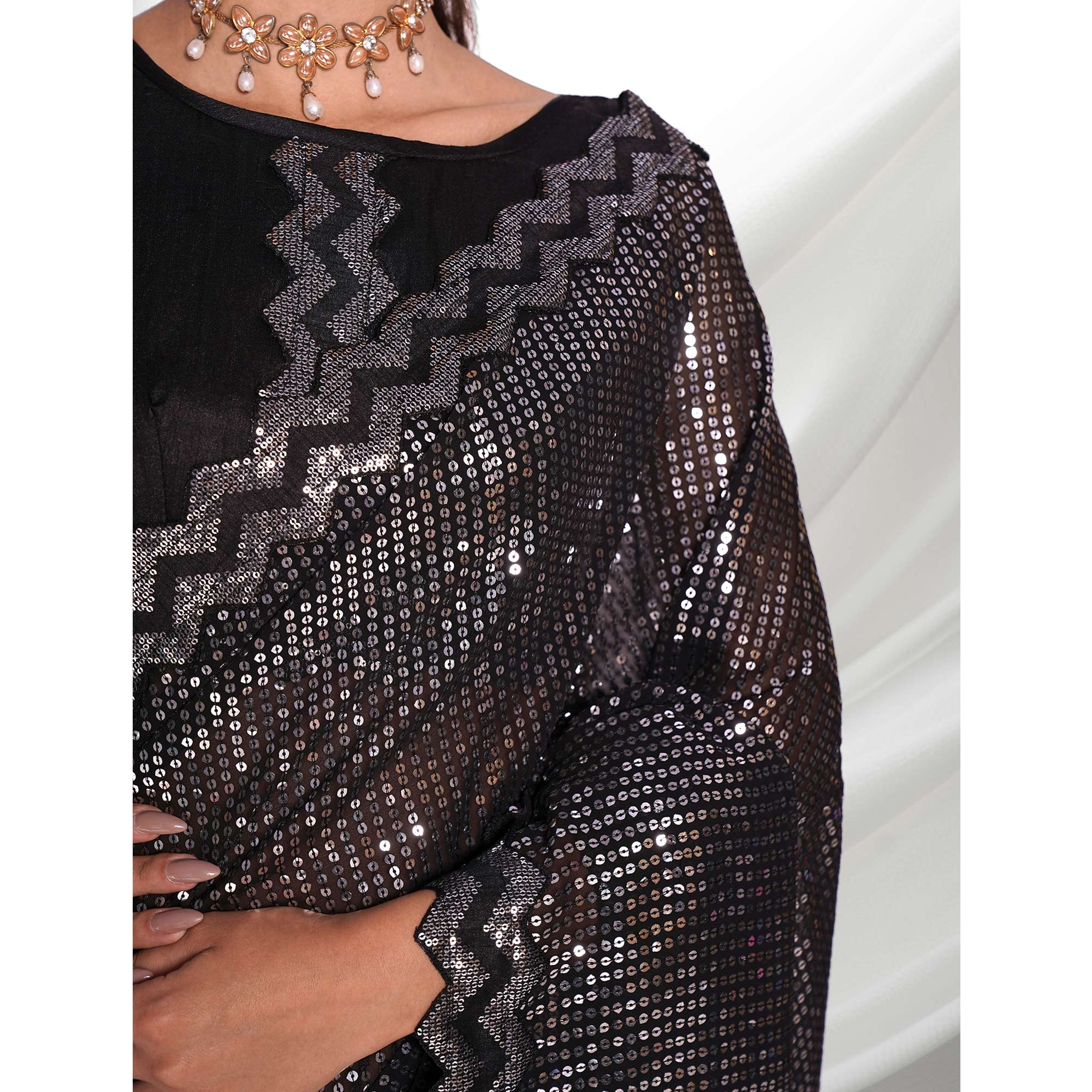 Black Sequins Embroidered Georgette Saree