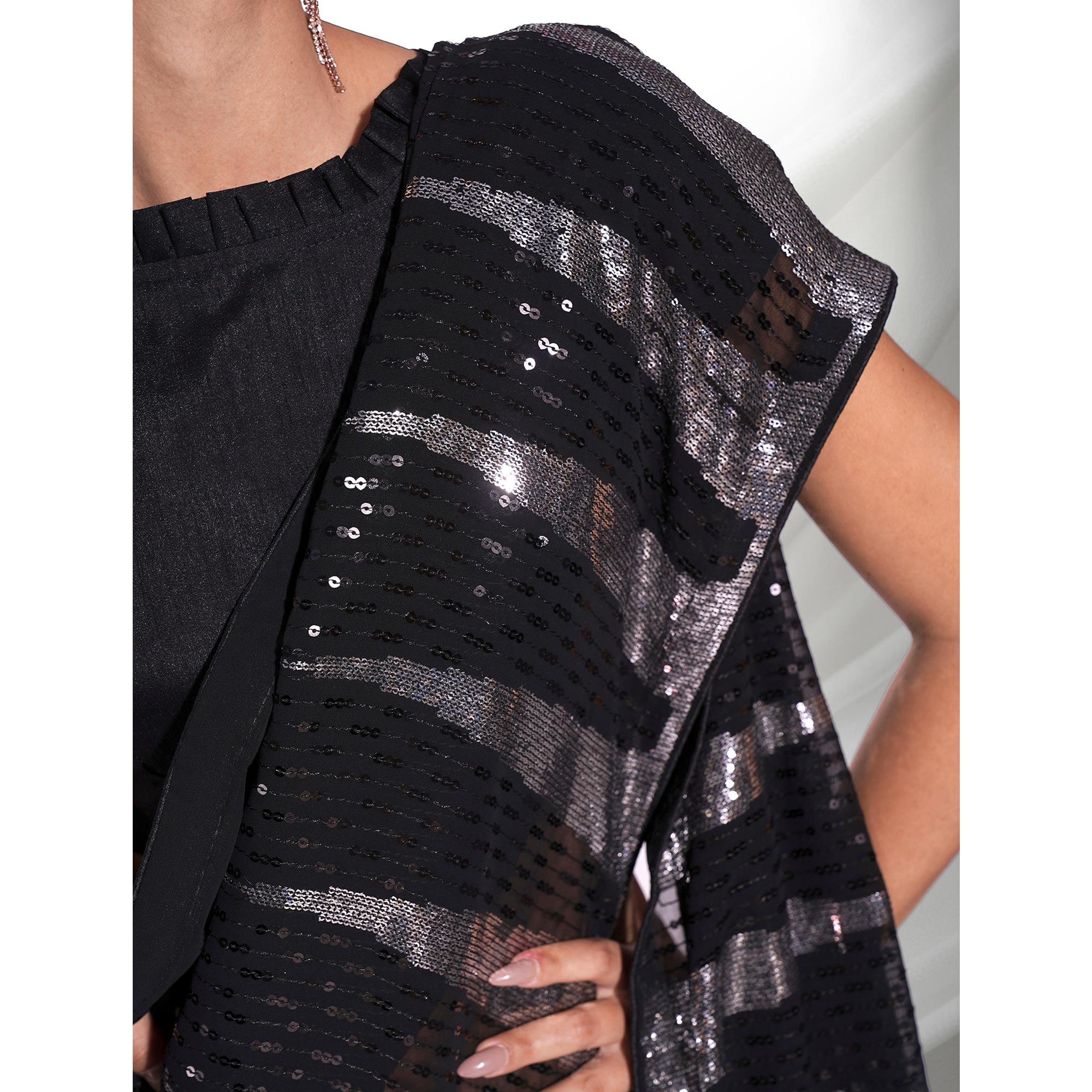 Black Sequins Embroidered Georgette Saree