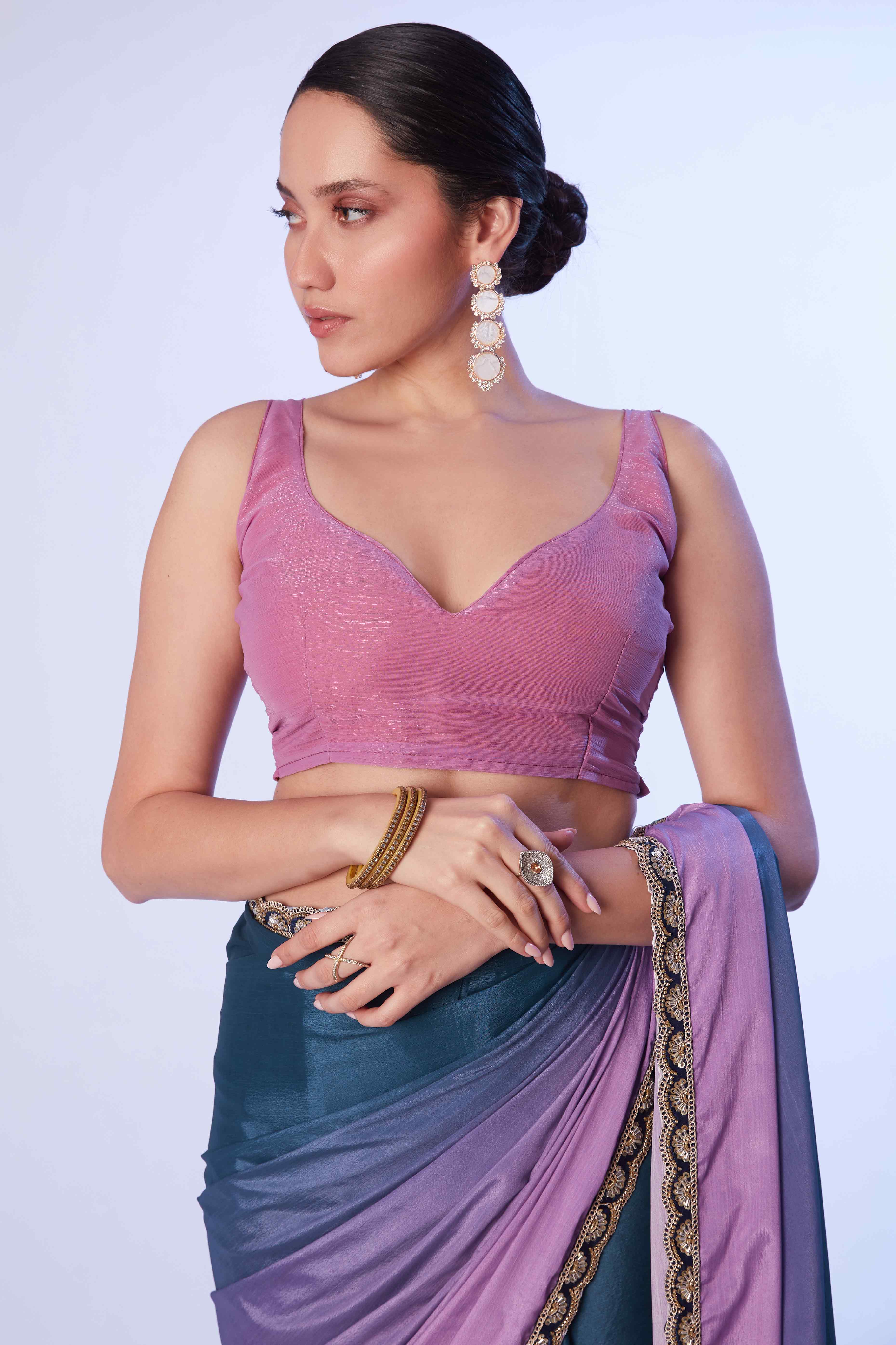 Blue & Purple Ombre Bliss Chinon Solid Saree