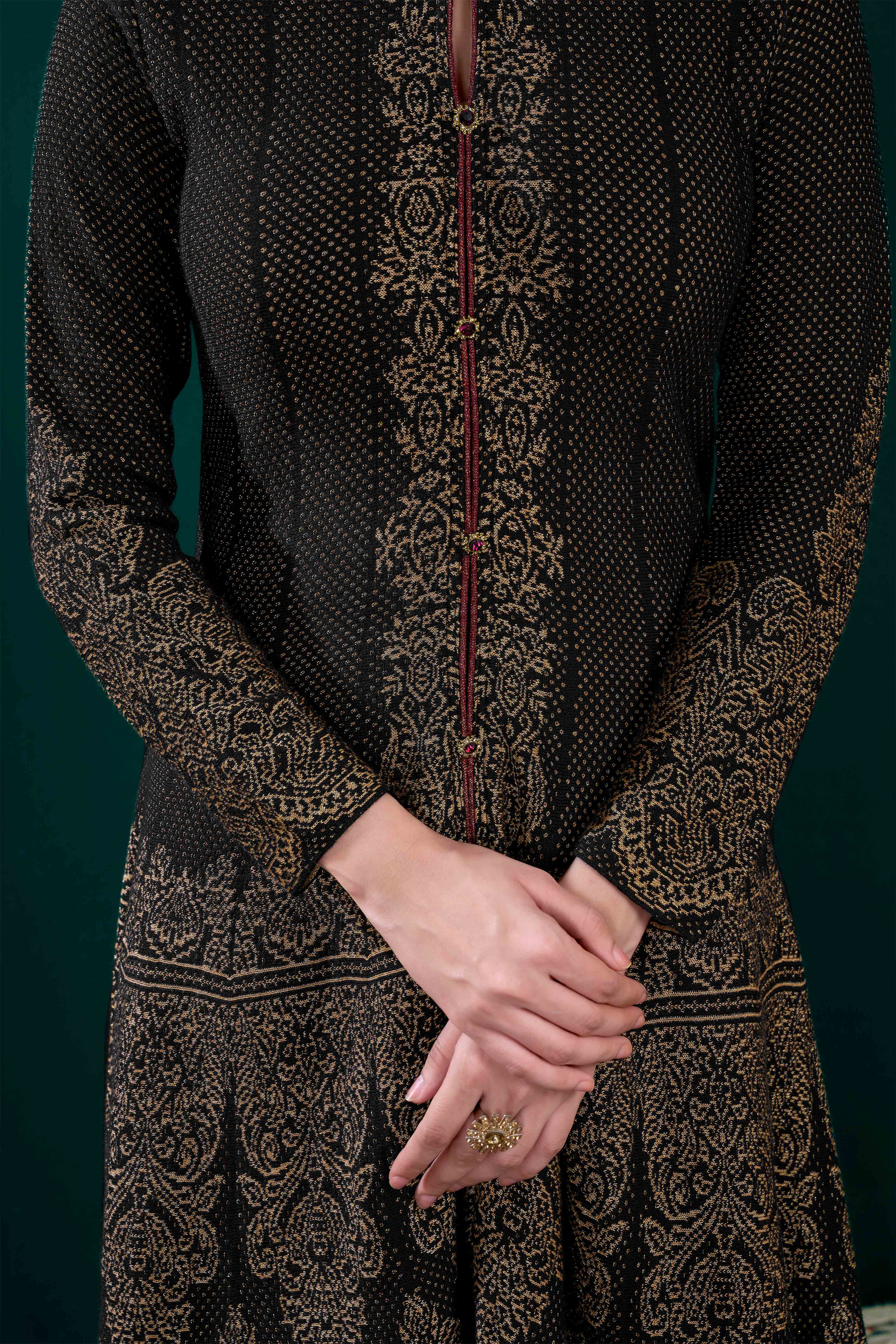 Black Floral Woven A-Line Salwar Suit