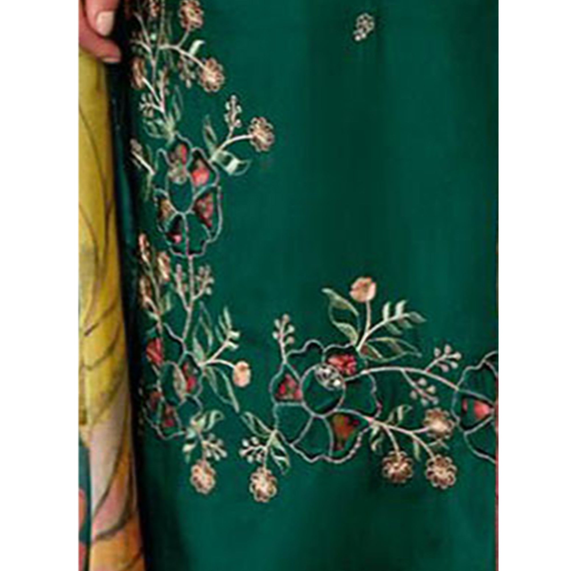 Green Floral Handwork Embroidered Viscose Salwar Suit
