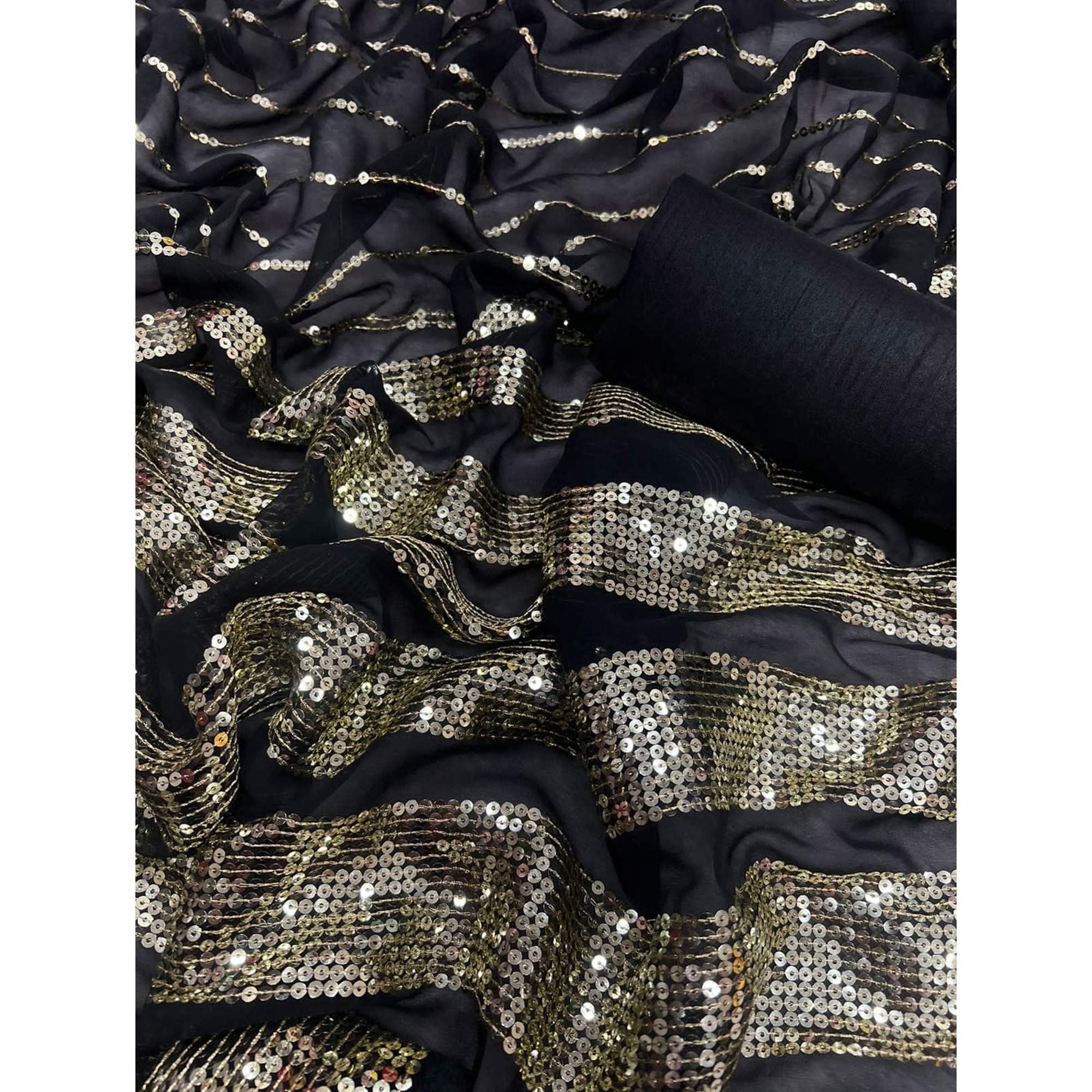 Black Sequins Embroidered Georgette Saree