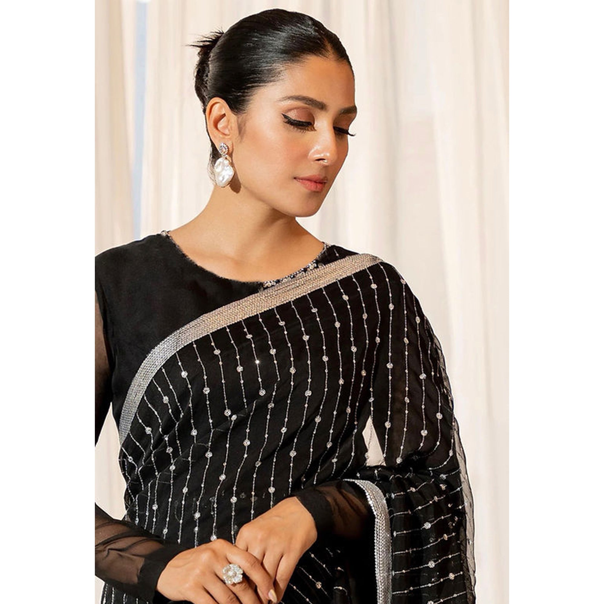 Black Sequins Embroidered Georgette Saree