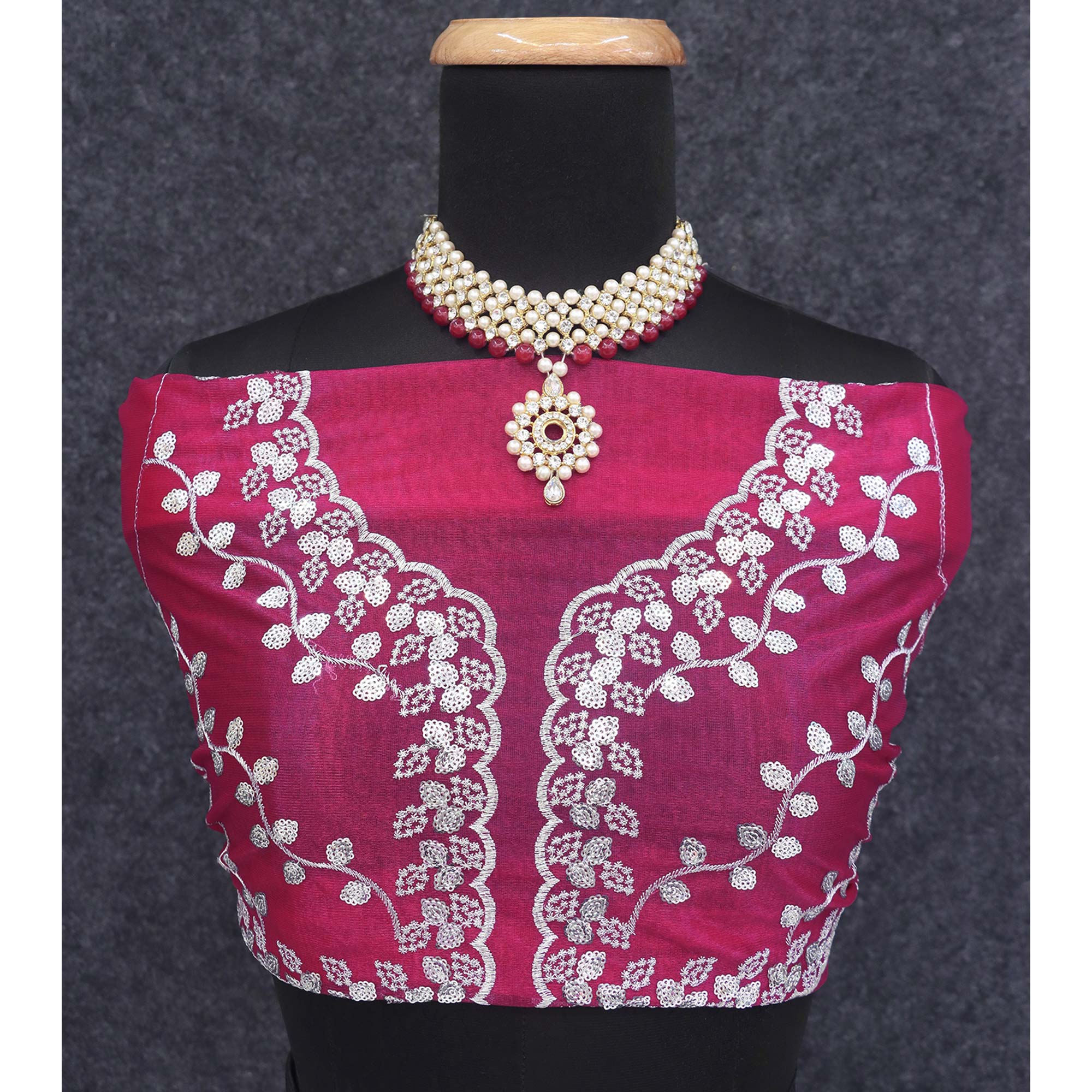 Pink Floral Embroidered Net Saree