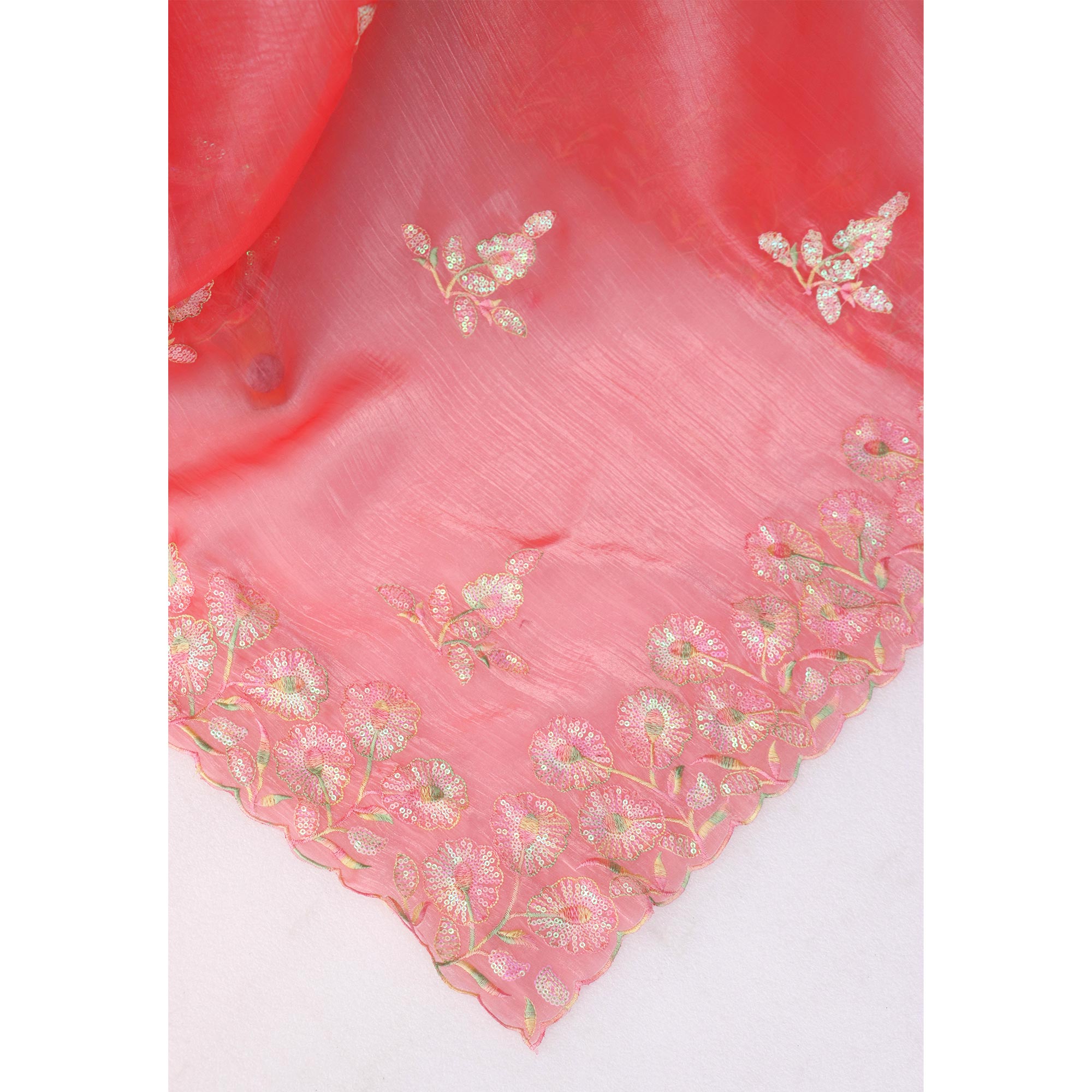 Gajri Pink Sequins Embroidered Chiffon Saree