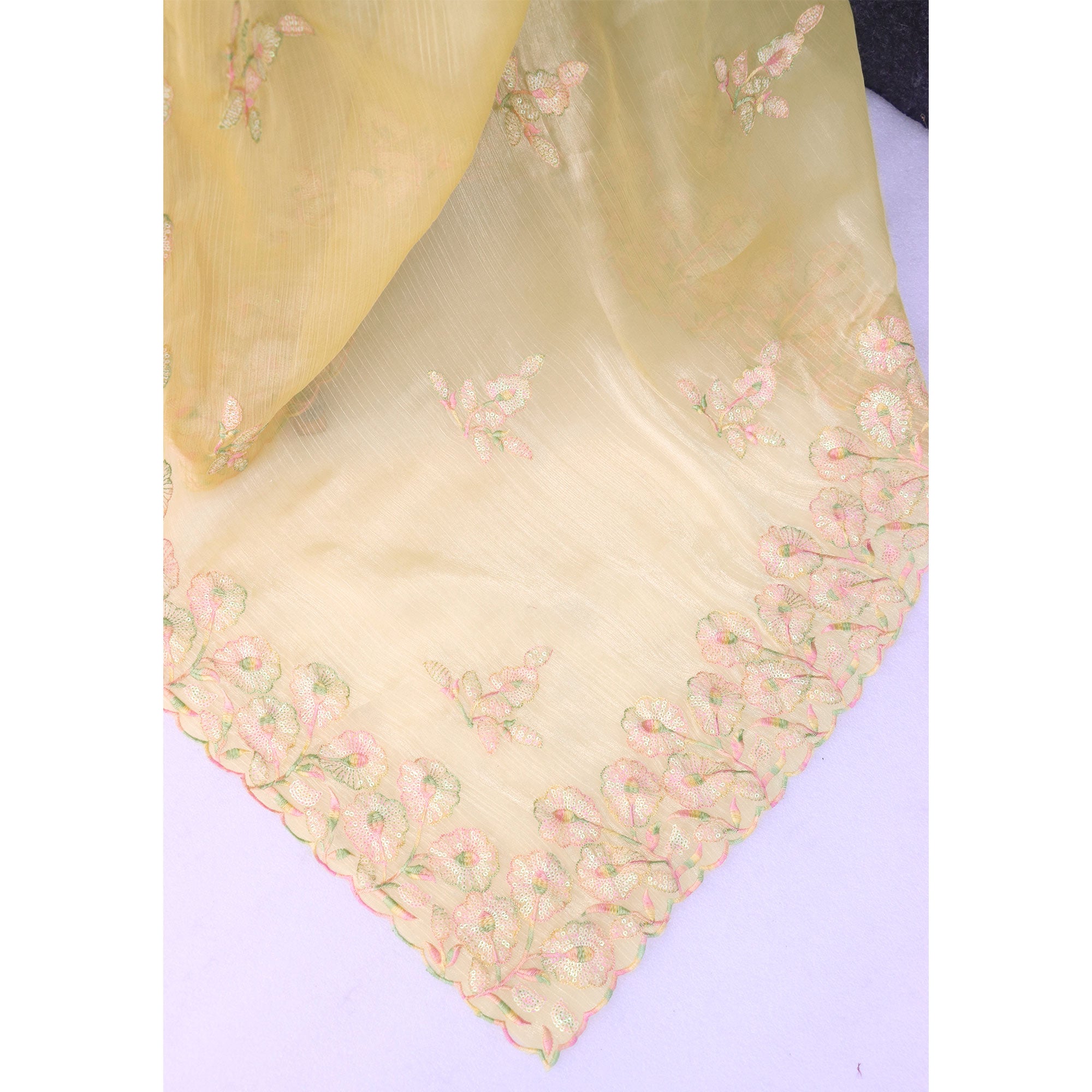 Yellow Sequins Embroidered Chiffon Saree