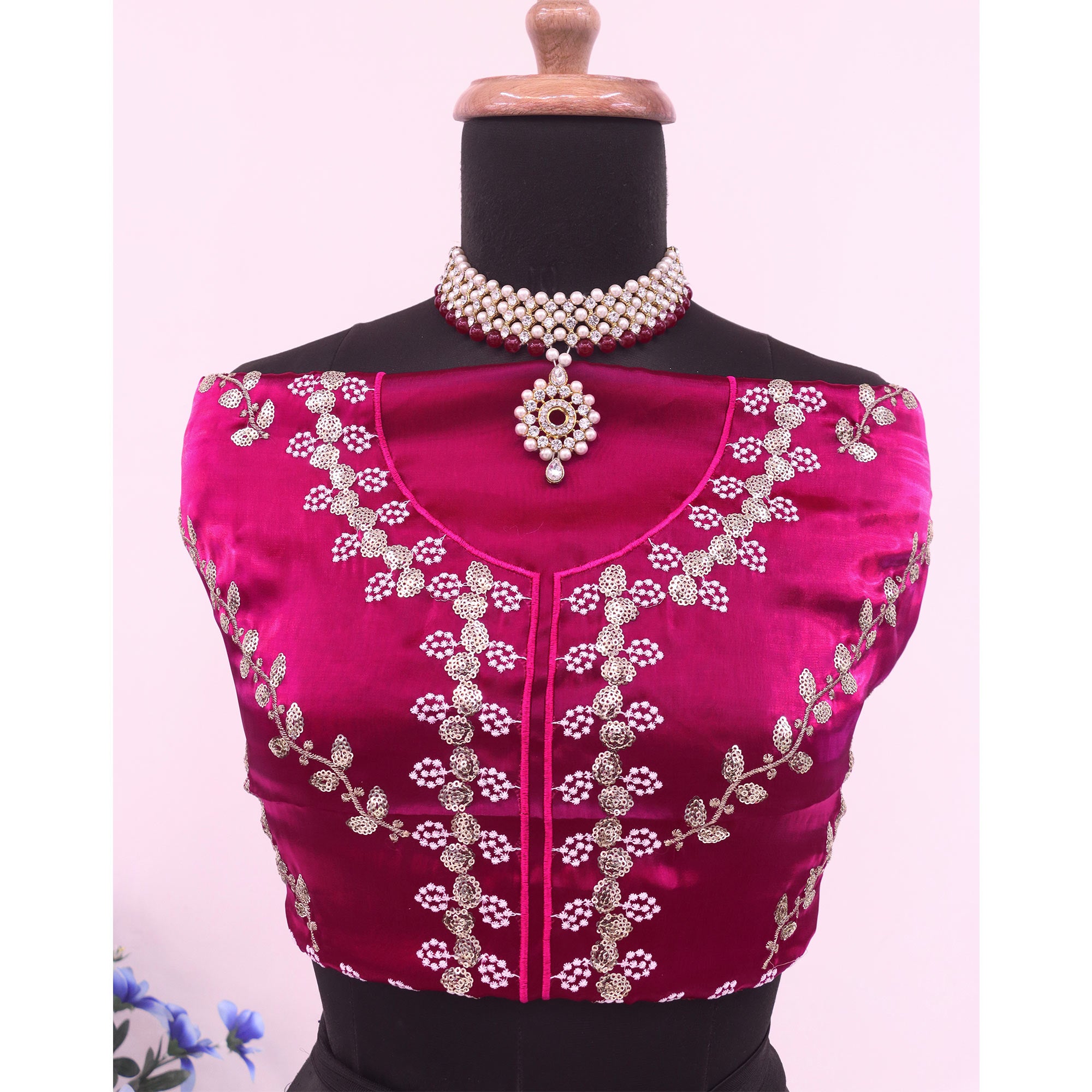 Pink Sequins Embroidered Satin Saree