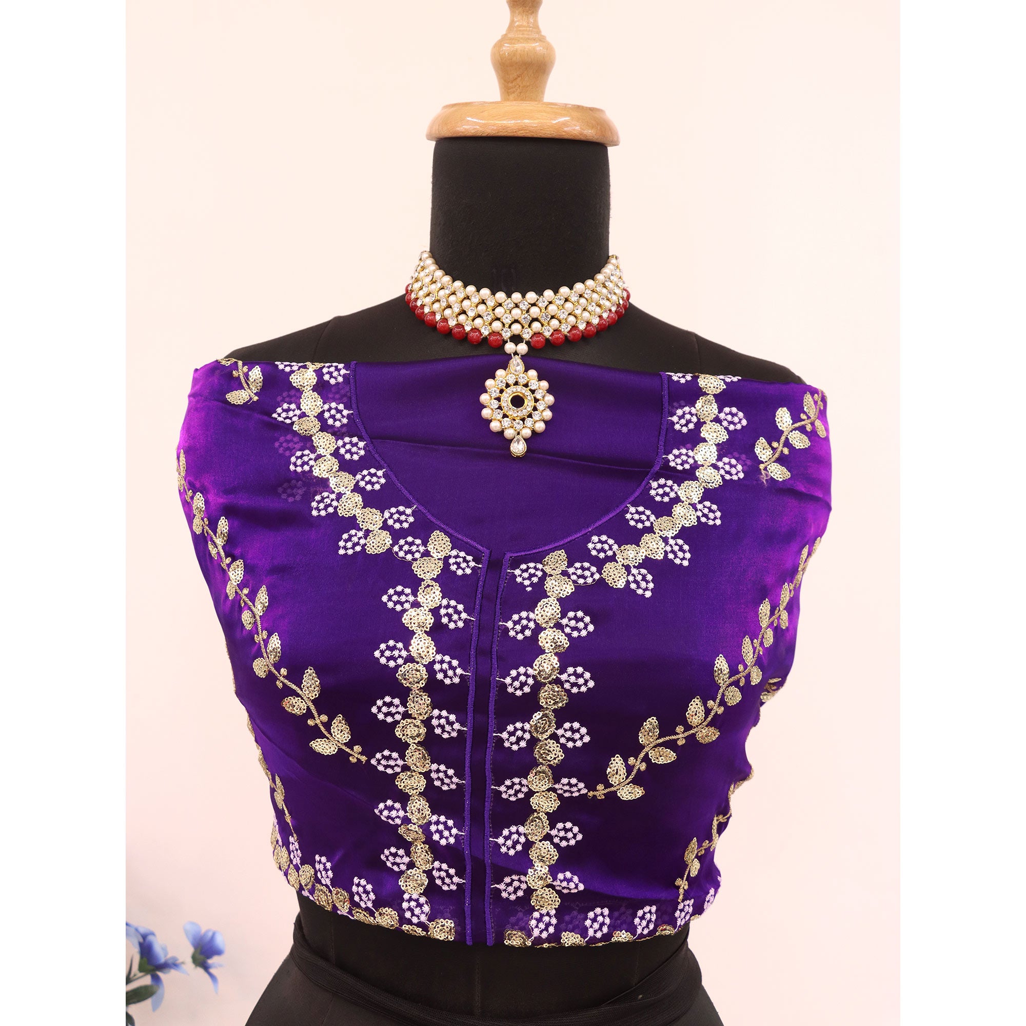 Purple Sequins Embroidered Satin Saree
