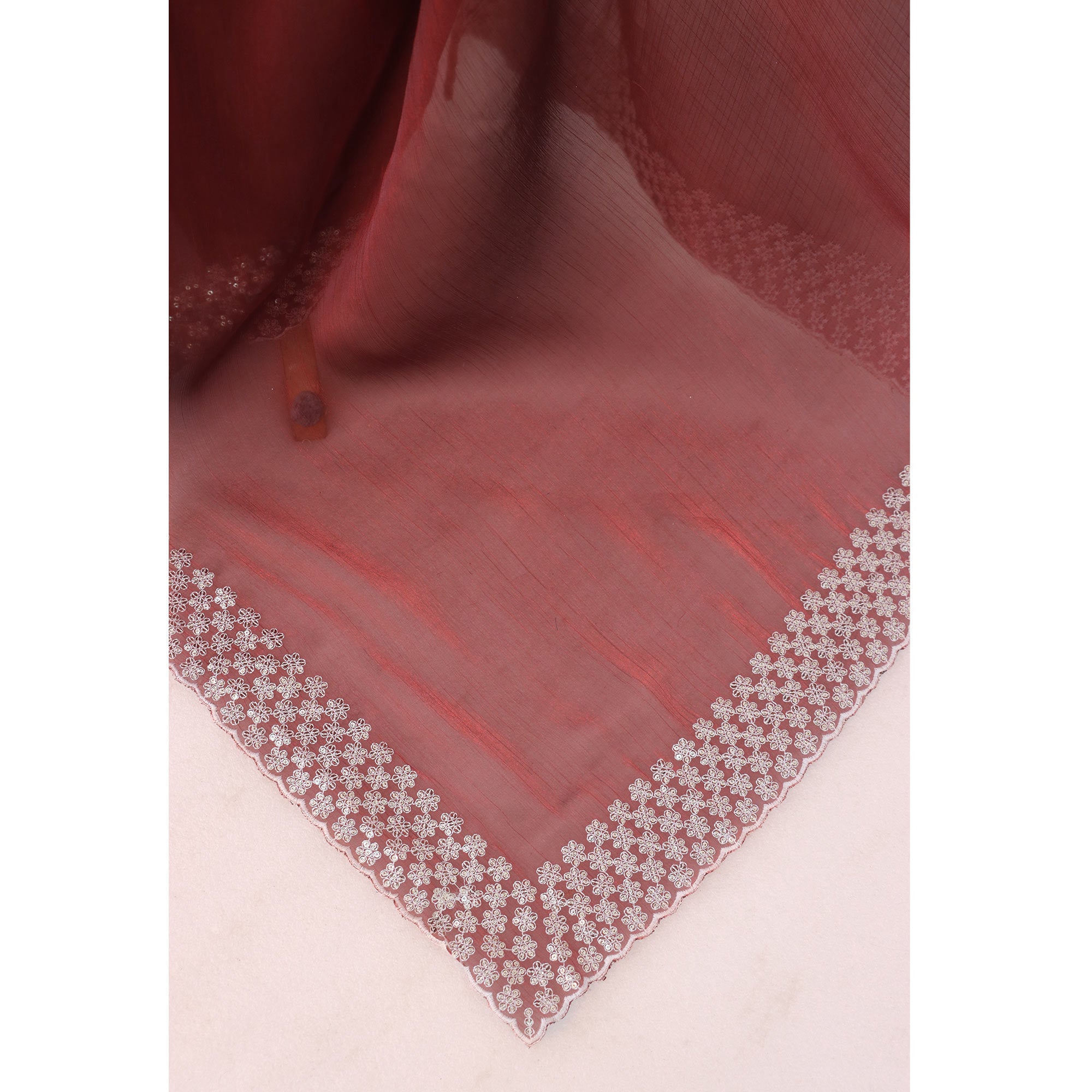 Maroon Sequins Embroidered Chiffon Saree