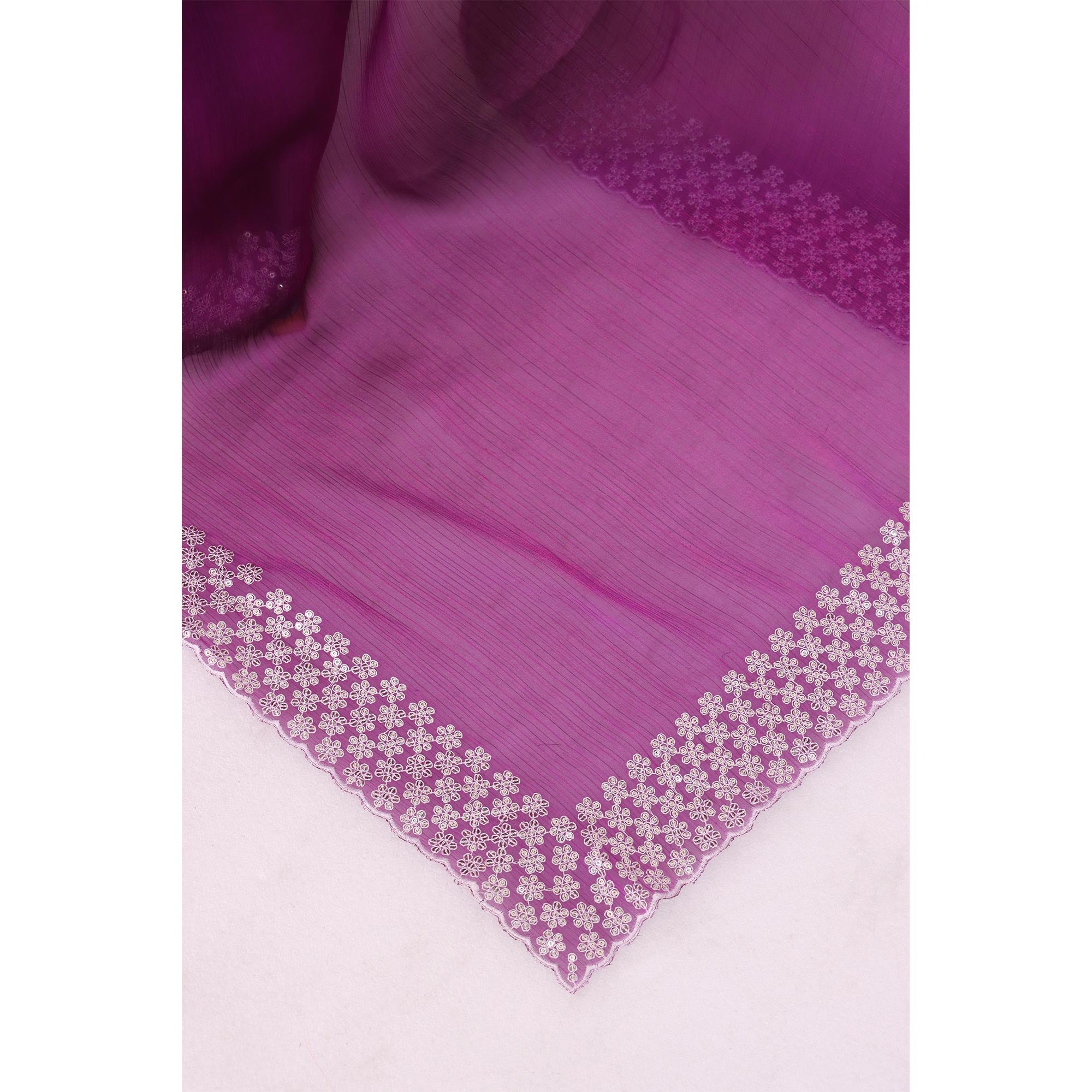 Purple Sequins Embroidered Chiffon Saree
