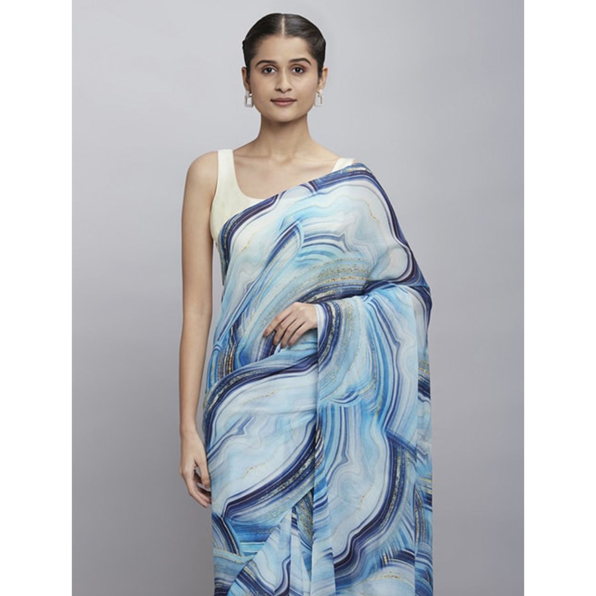 Sky Blue Digital Printed Georgette Saree