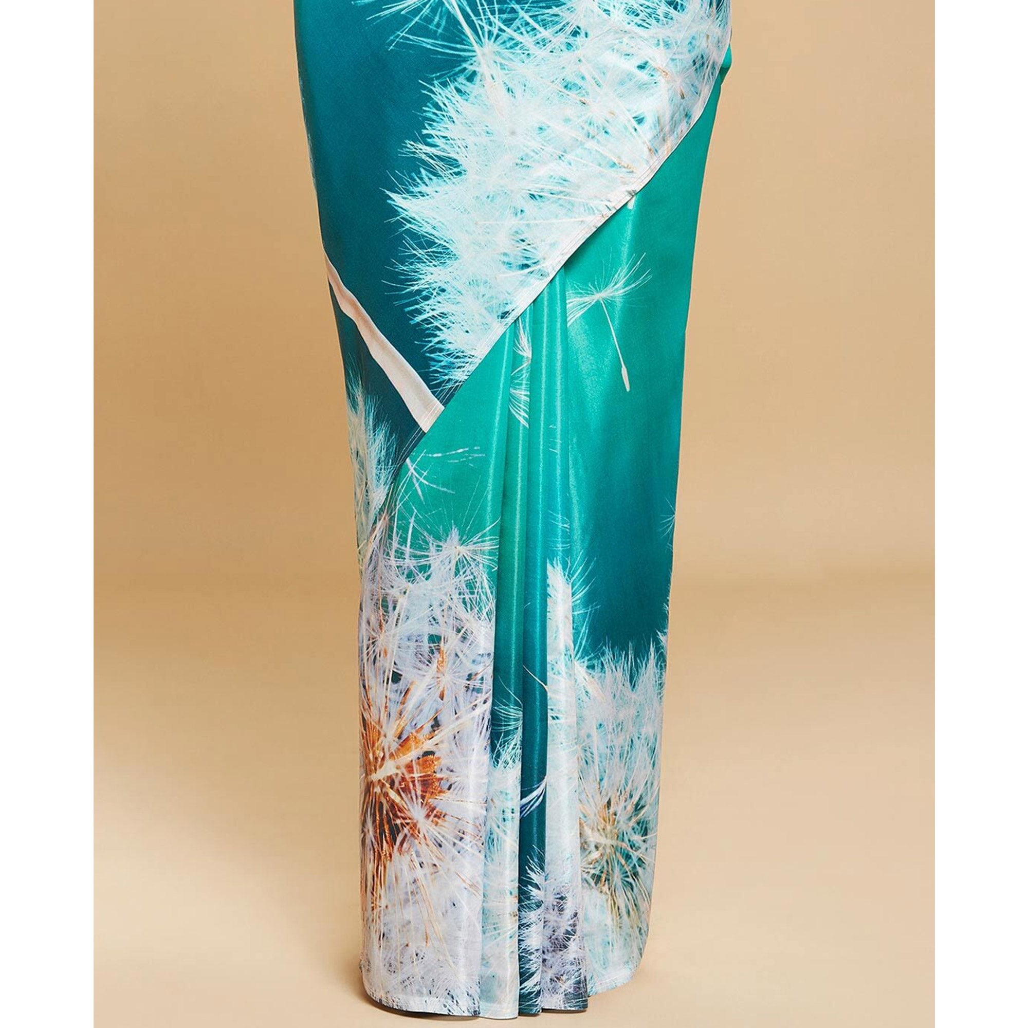 Turquoise Digital Printed Chinon Saree