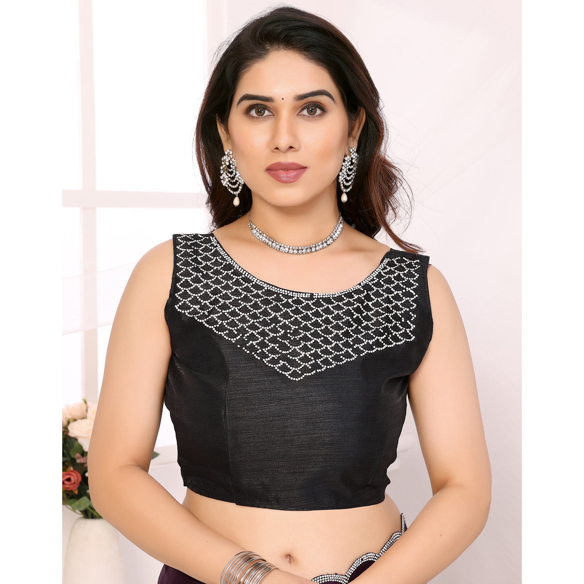 Magenta Solid Chiffon Saree With Stone Work Border